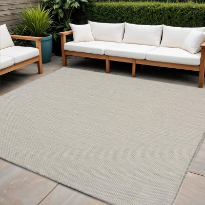 8′ Square Silver Geometric Power Loom Area Rug
