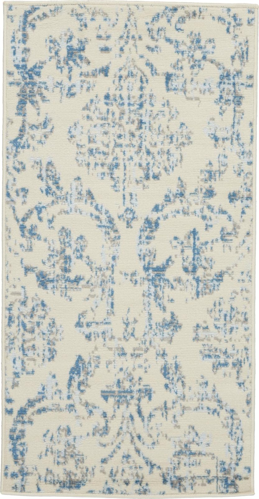 2′ X 4′ Ivory And Blue Damask Area Rug