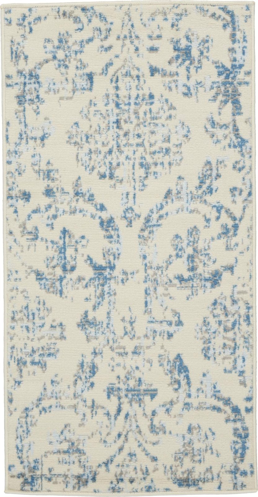 2′ X 4′ Ivory And Blue Damask Area Rug