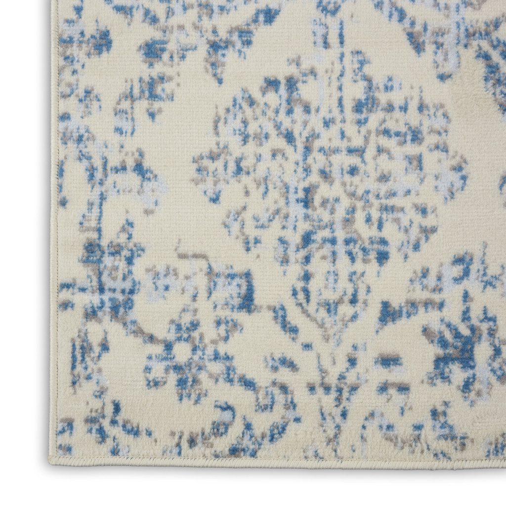 2′ X 4′ Ivory And Blue Damask Area Rug