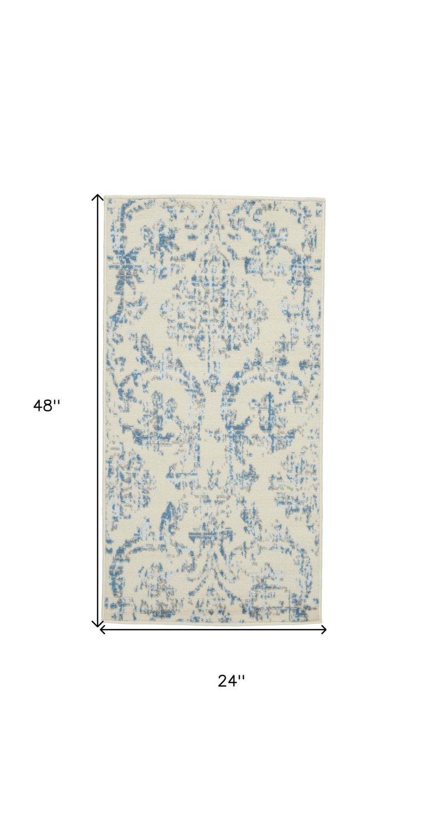 2′ X 4′ Ivory And Blue Damask Area Rug