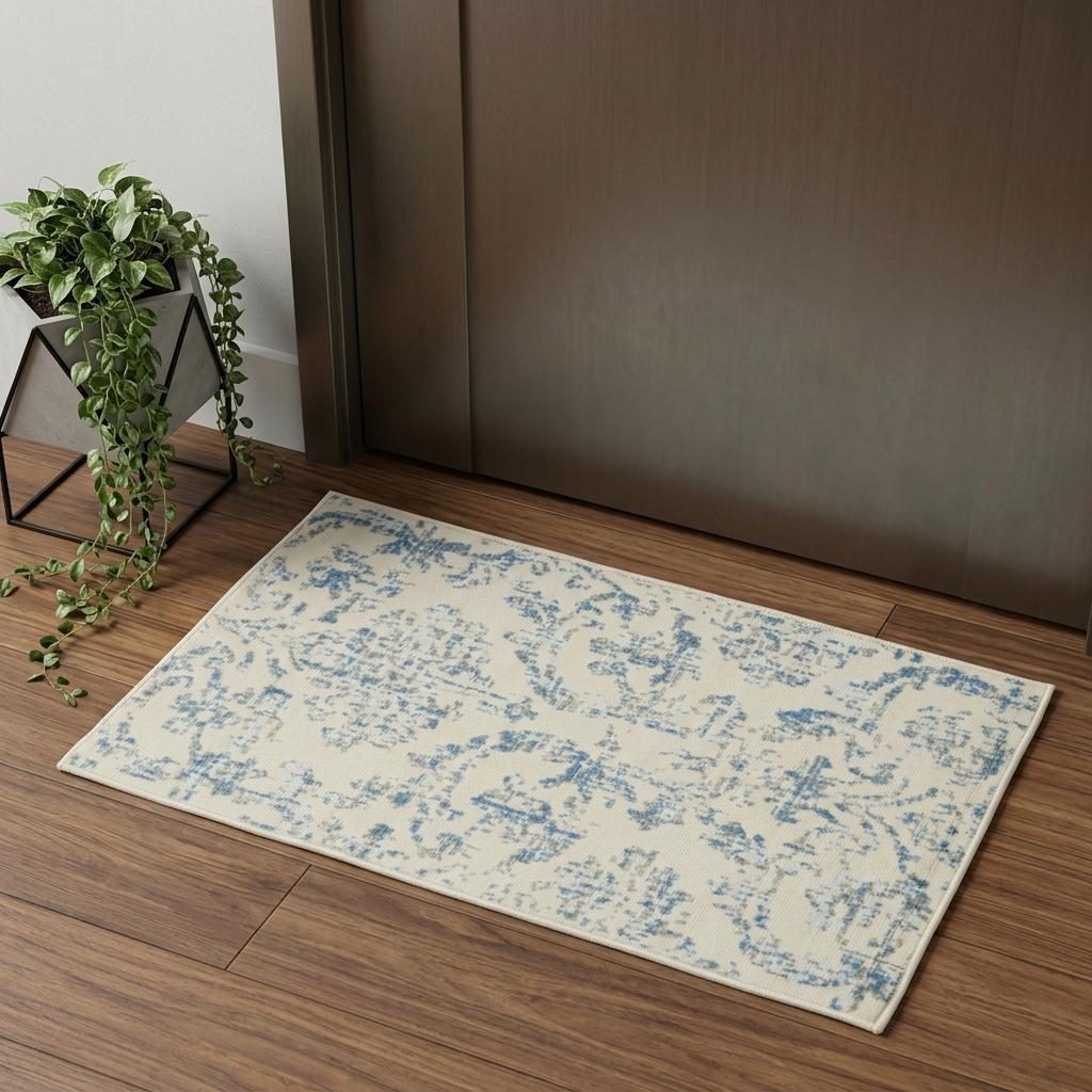 2′ X 4′ Ivory And Blue Damask Area Rug