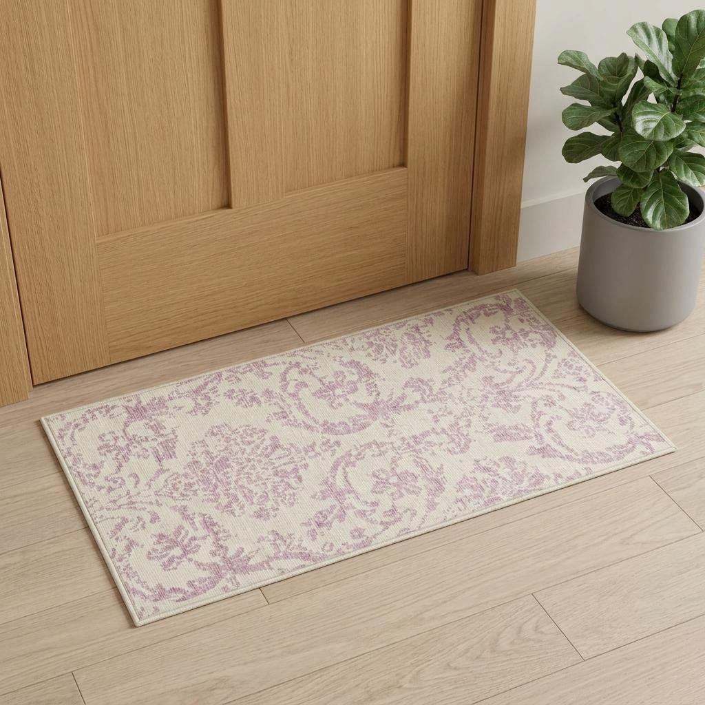 2′ X 4′ Ivory And Pink Damask Area Rug