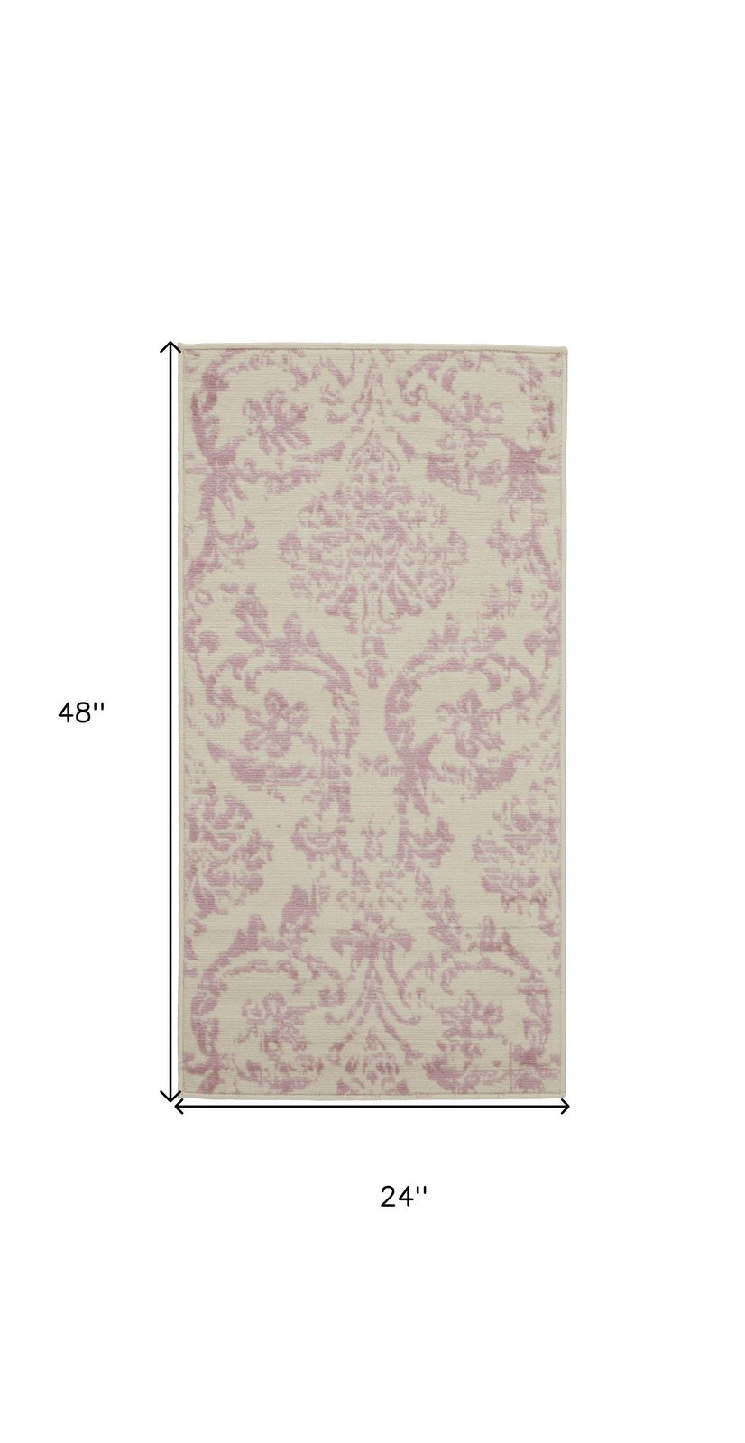 2′ X 4′ Ivory And Pink Damask Area Rug