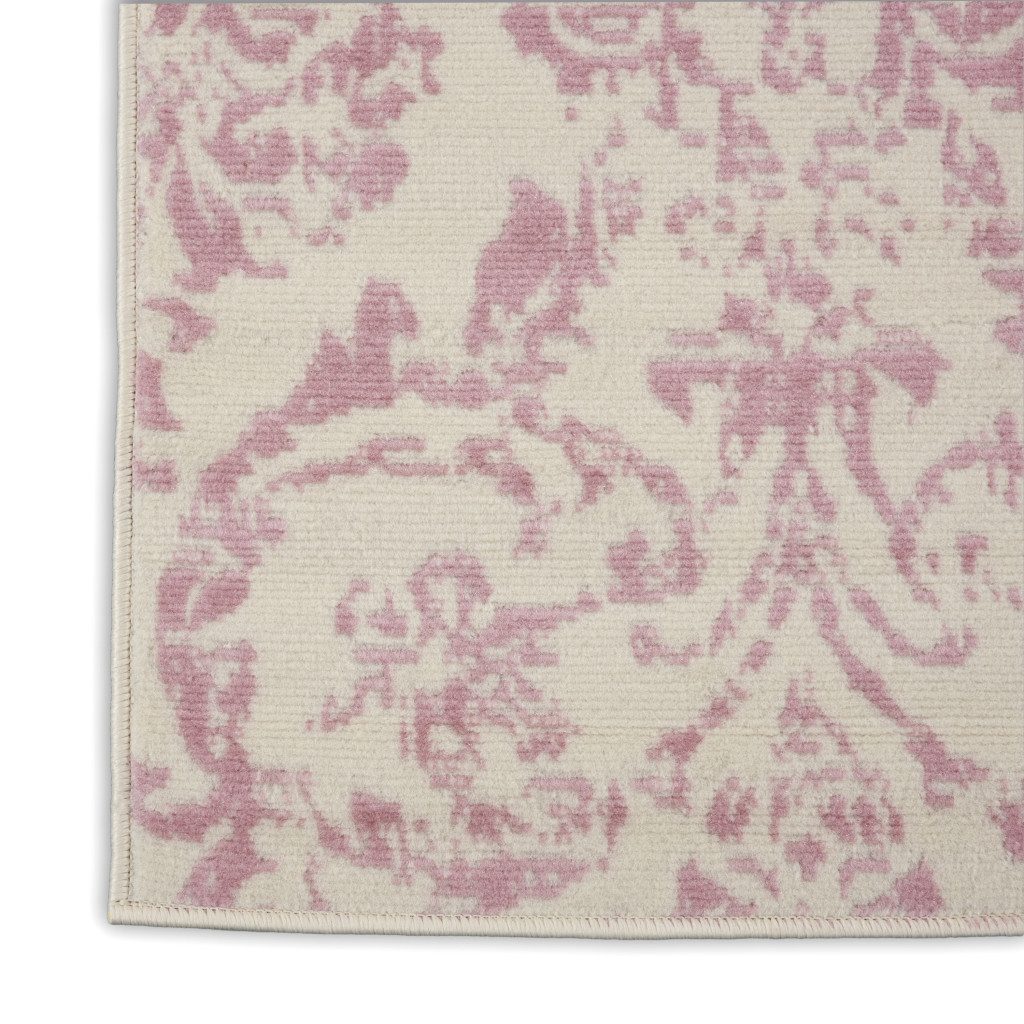 2′ X 4′ Ivory And Pink Damask Area Rug
