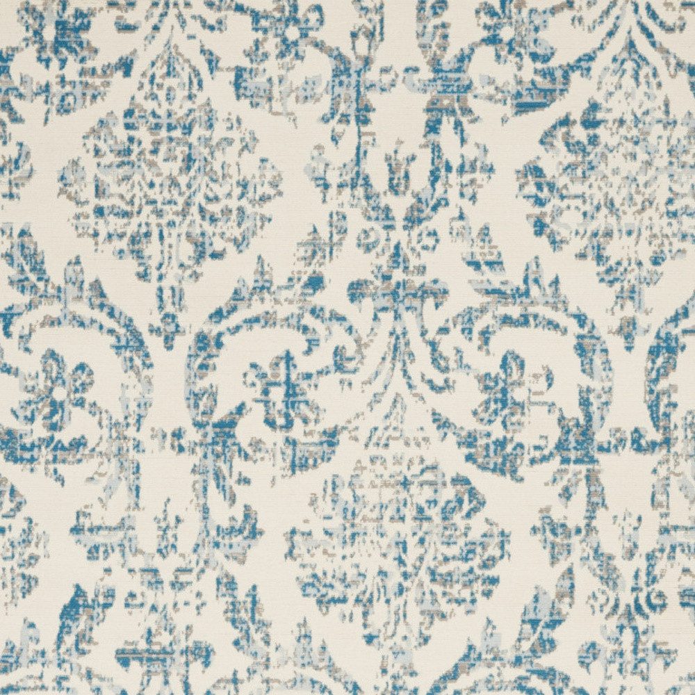 6′ X 9′ Ivory And Blue Damask Area Rug