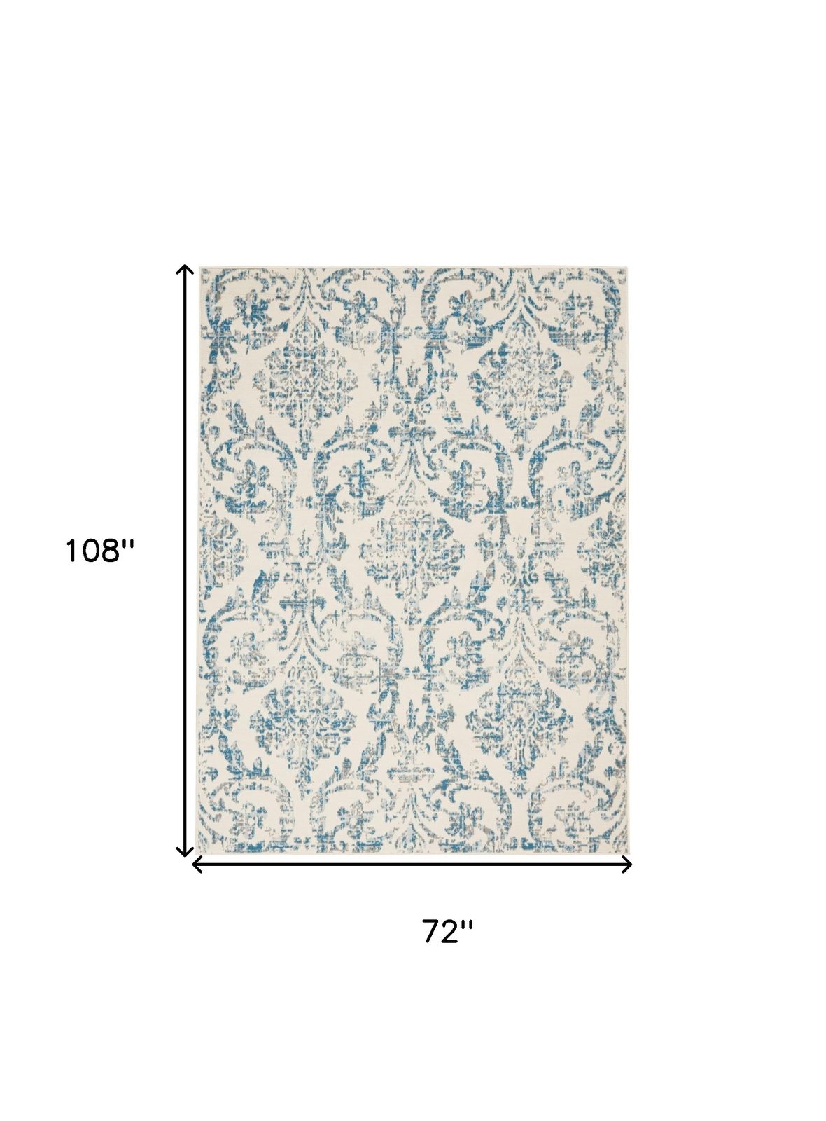6′ X 9′ Ivory And Blue Damask Area Rug