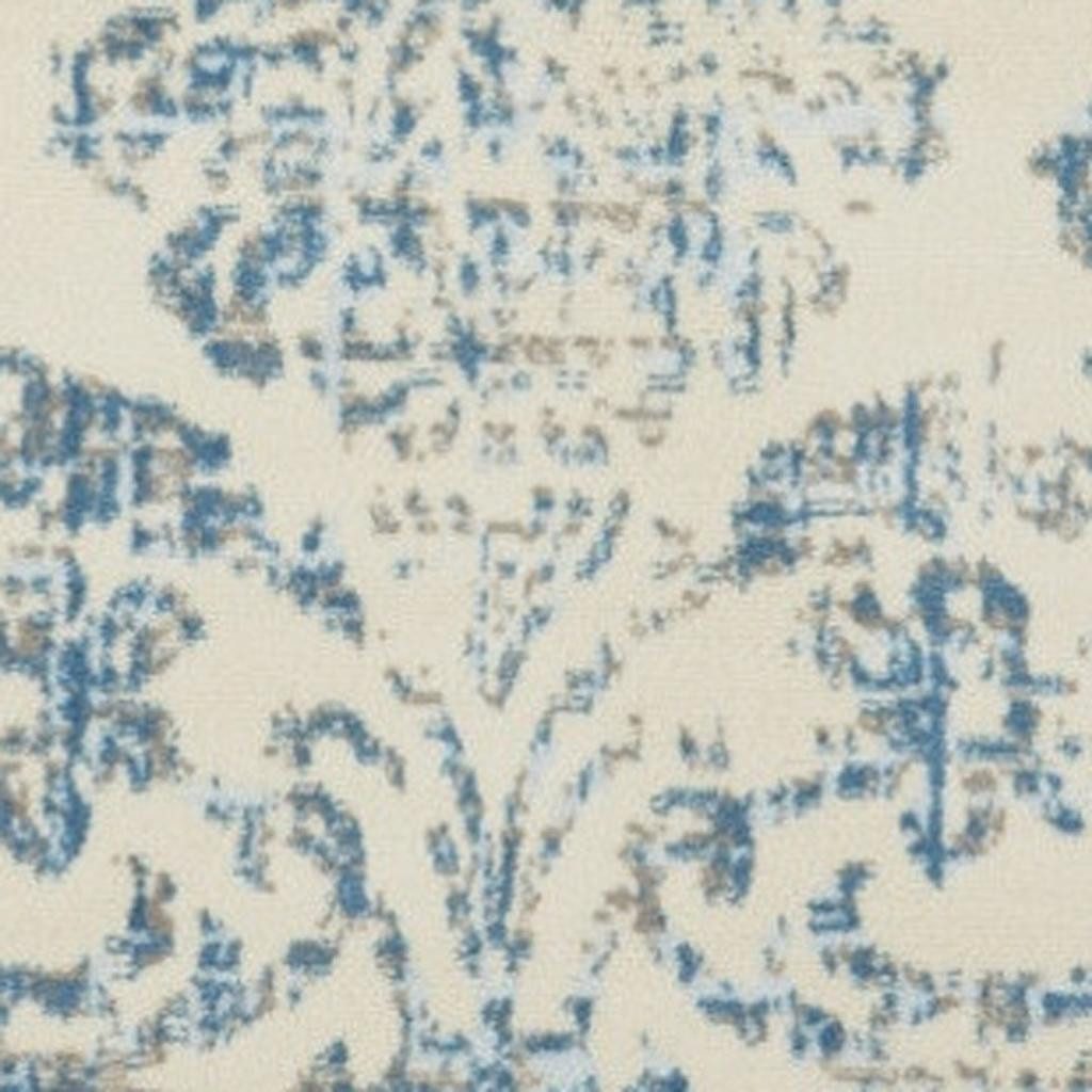 5′ Ivory and Blue Damask Round Rug