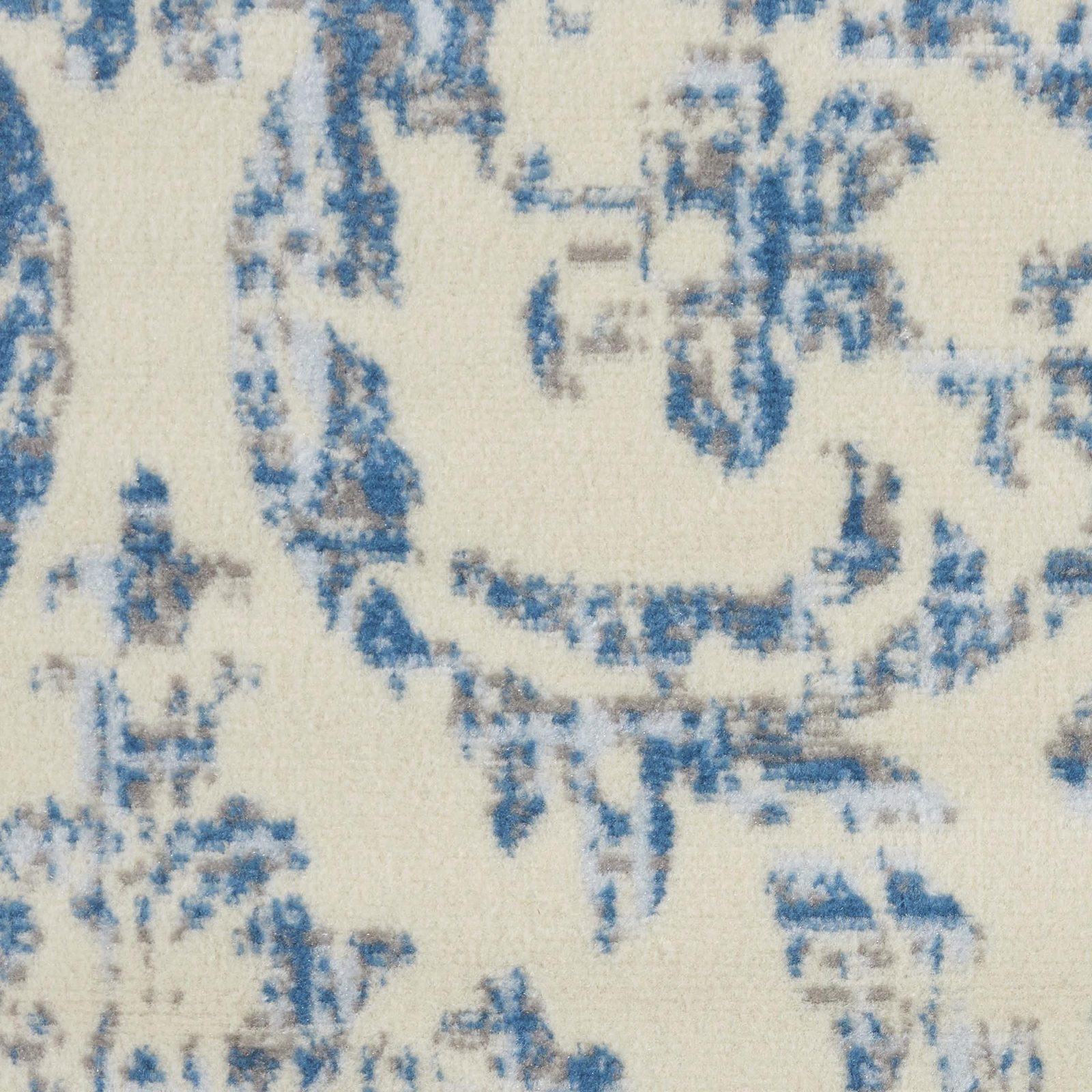 5′ Ivory and Blue Damask Round Rug