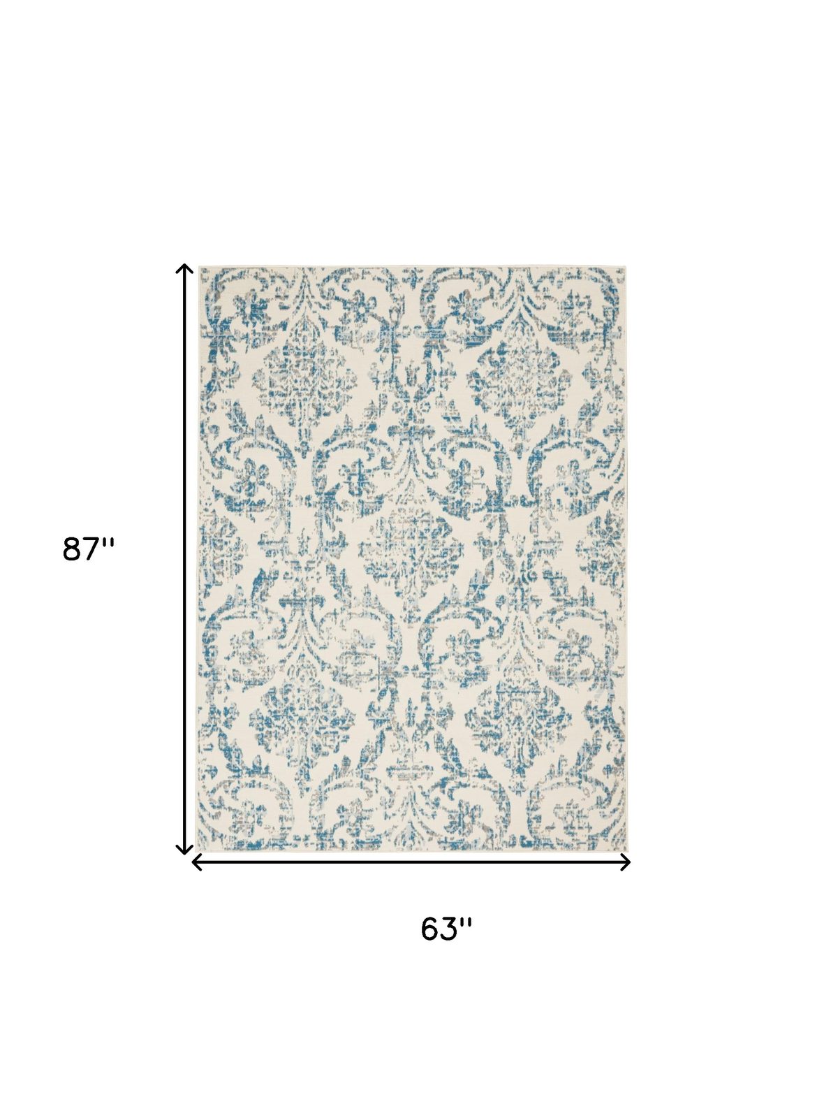 5′ X 7′ Ivory And Blue Damask Area Rug
