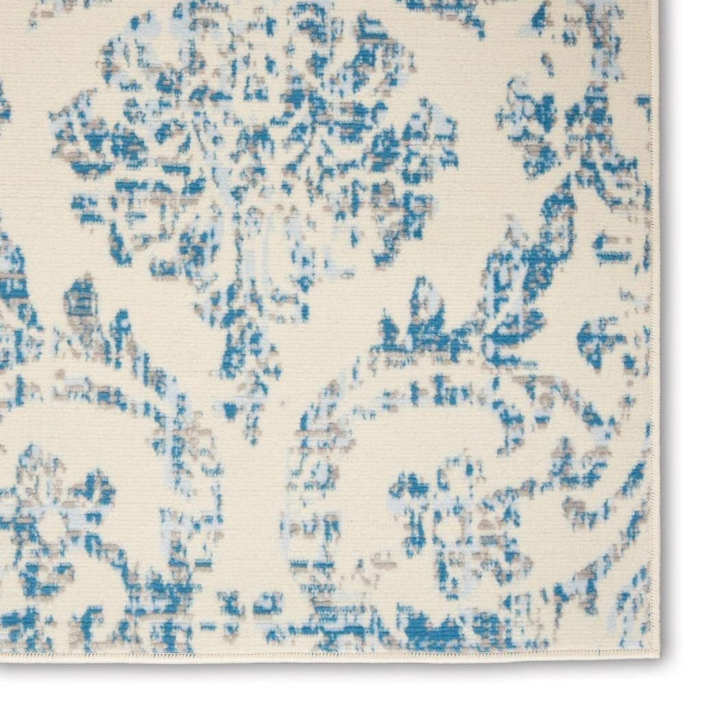 5′ X 7′ Ivory And Blue Damask Area Rug