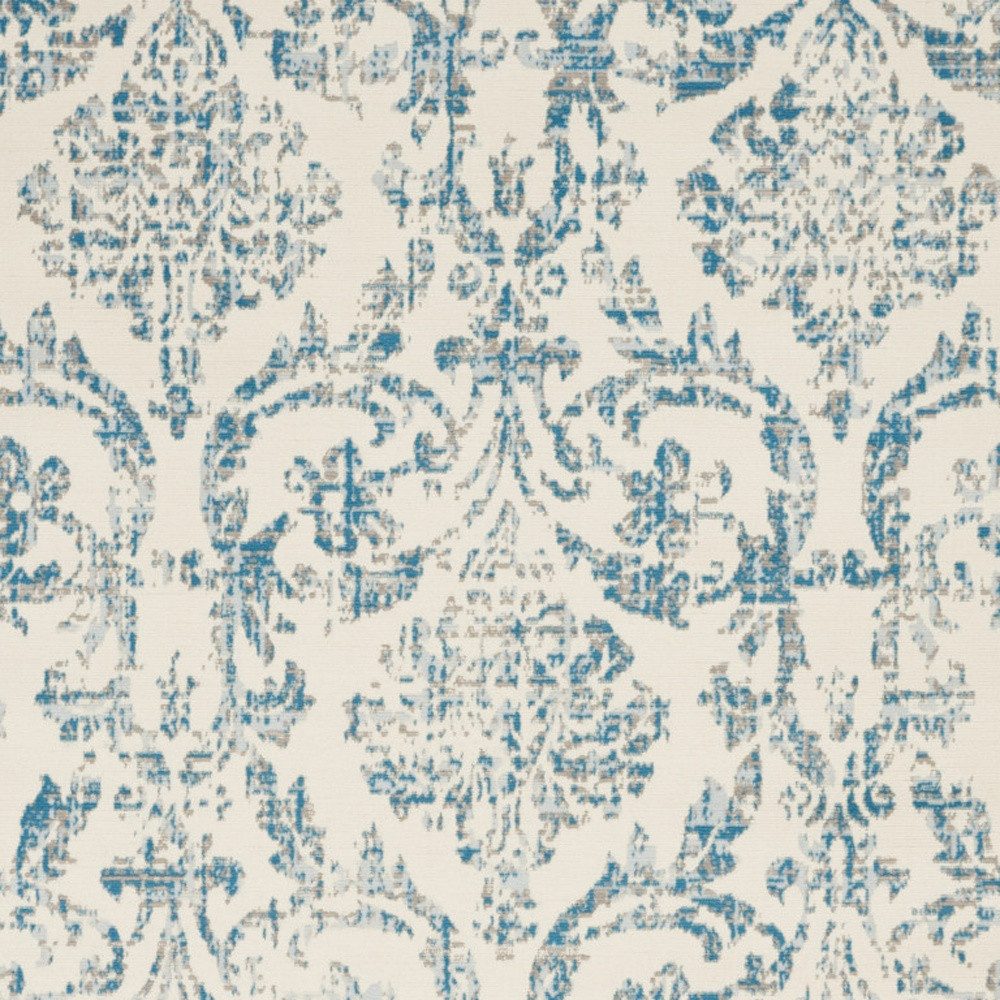 5′ X 7′ Ivory And Blue Damask Area Rug
