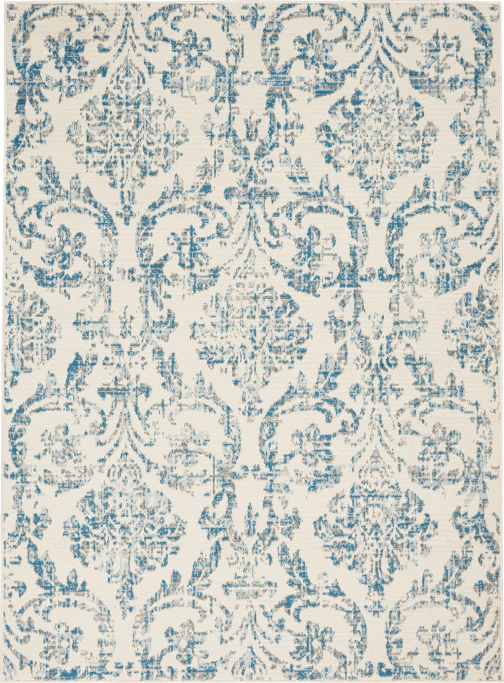 4′ X 6′ Ivory And Blue Damask Area Rug
