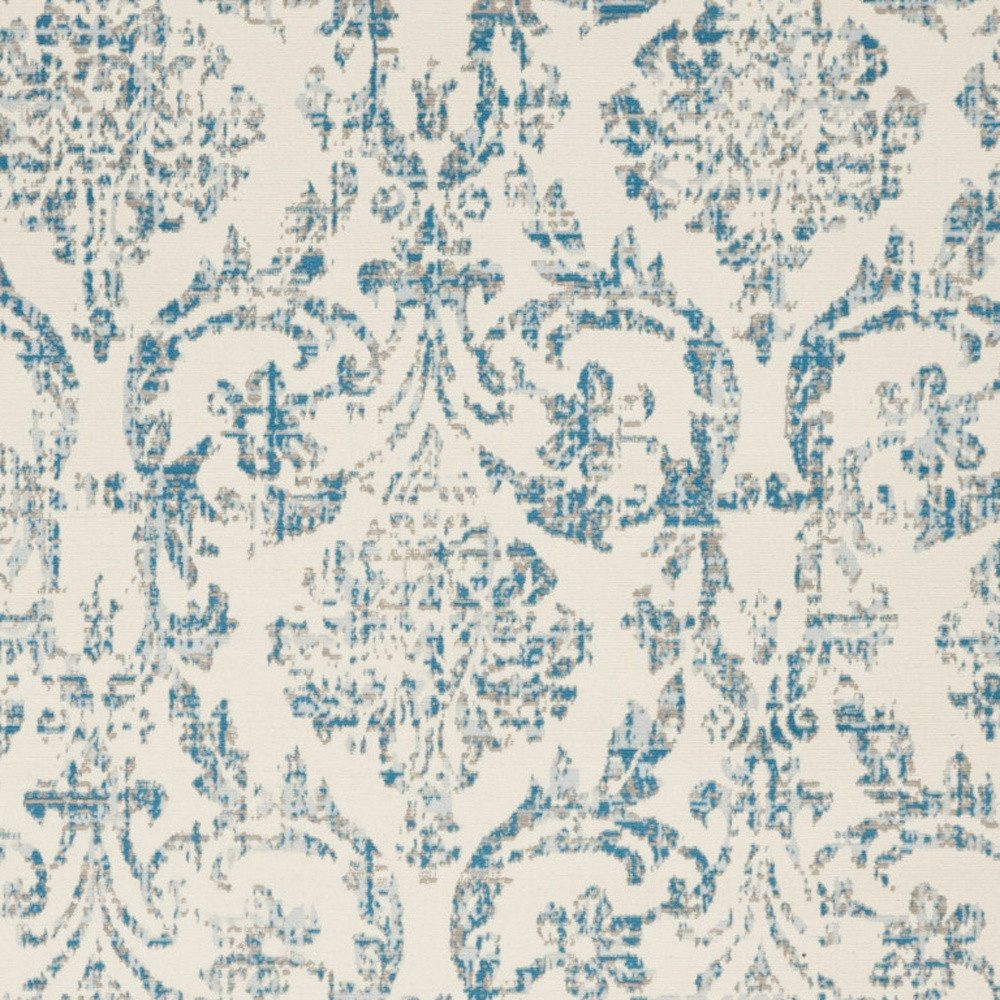 4′ X 6′ Ivory And Blue Damask Area Rug