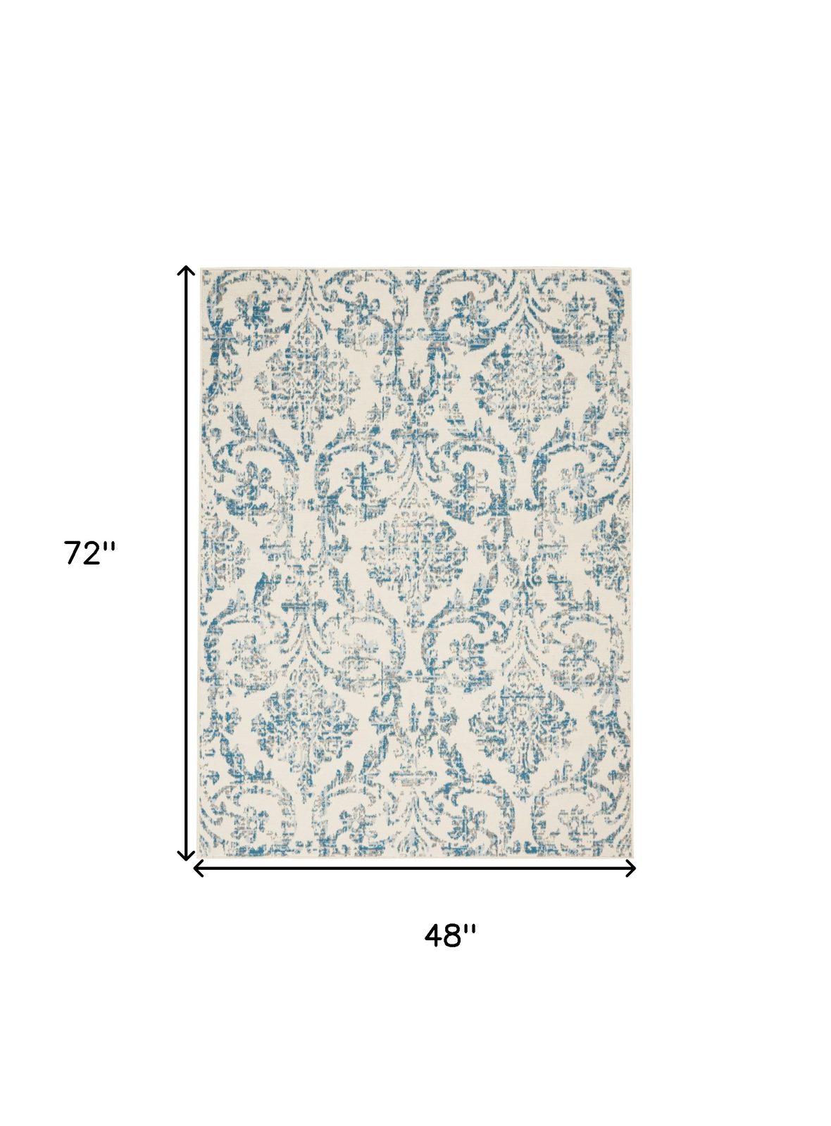 4′ X 6′ Ivory And Blue Damask Area Rug