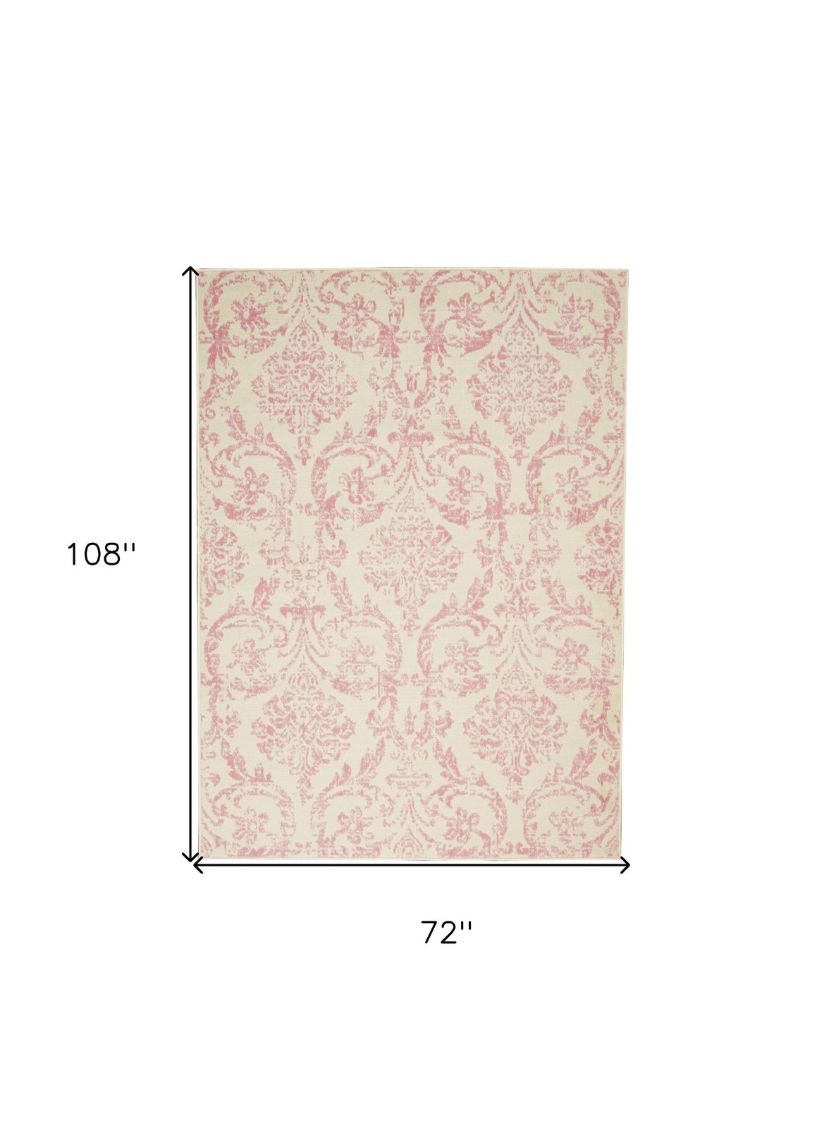 6′ X 9′ Ivory And Pink Damask Area Rug