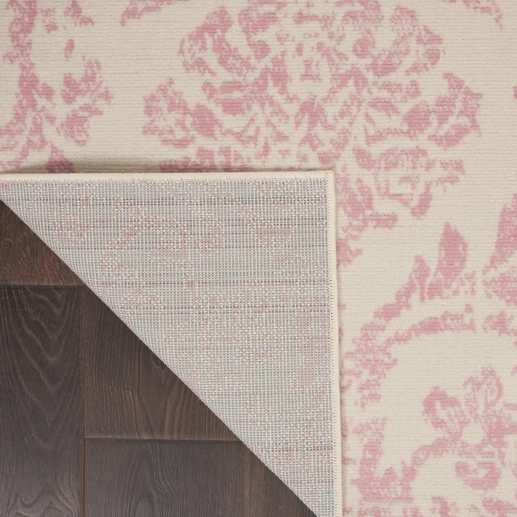 6′ X 9′ Ivory And Pink Damask Area Rug