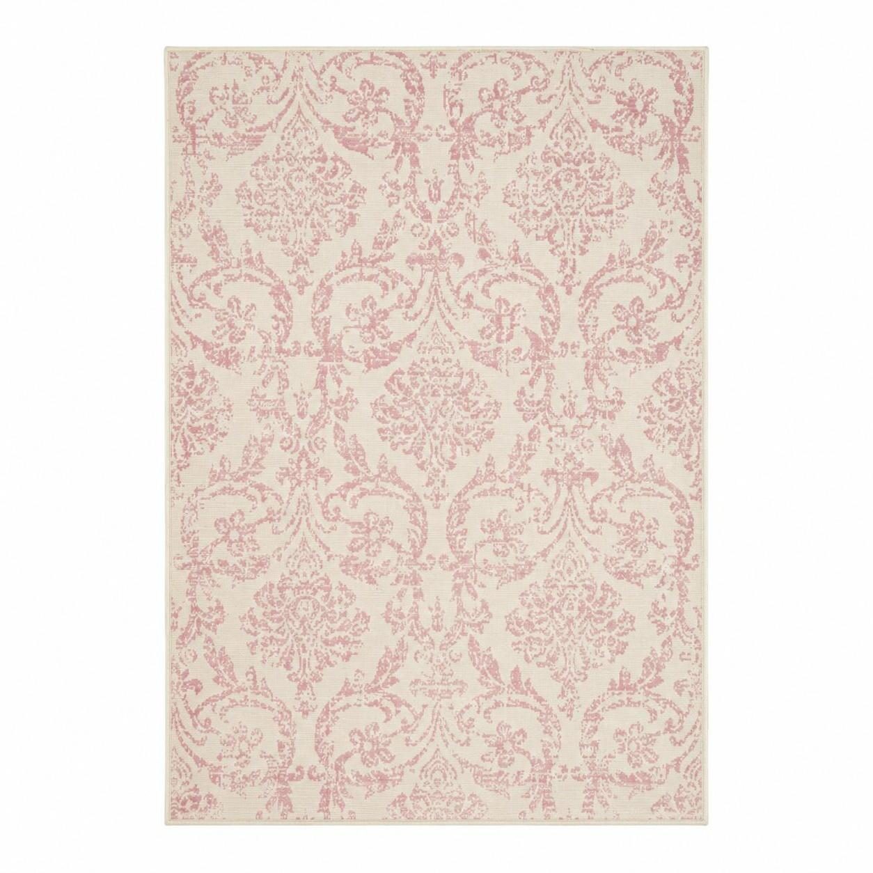 4′ X 6′ Ivory and Pink Damask Area Rug