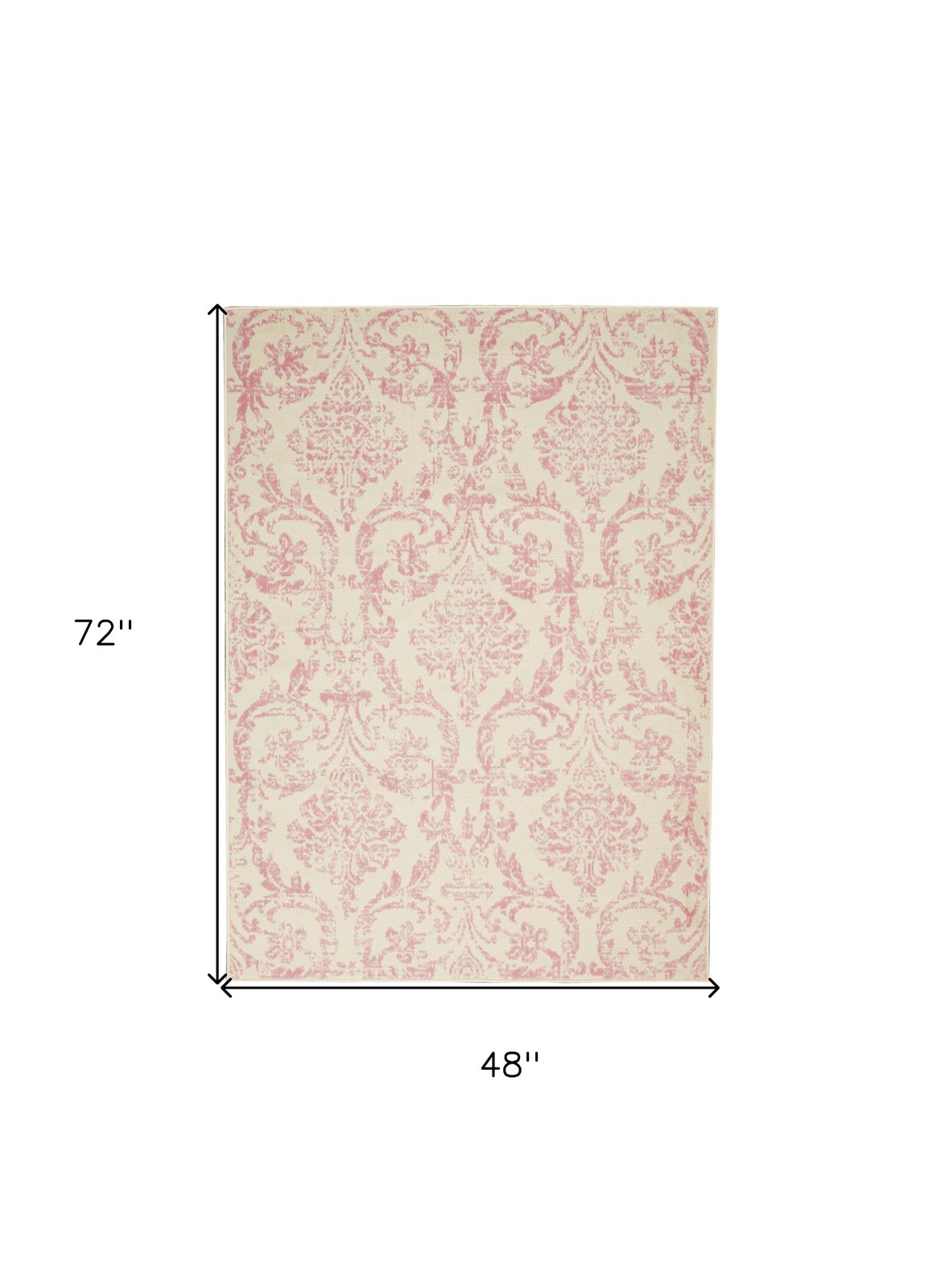 4′ X 6′ Ivory and Pink Damask Area Rug