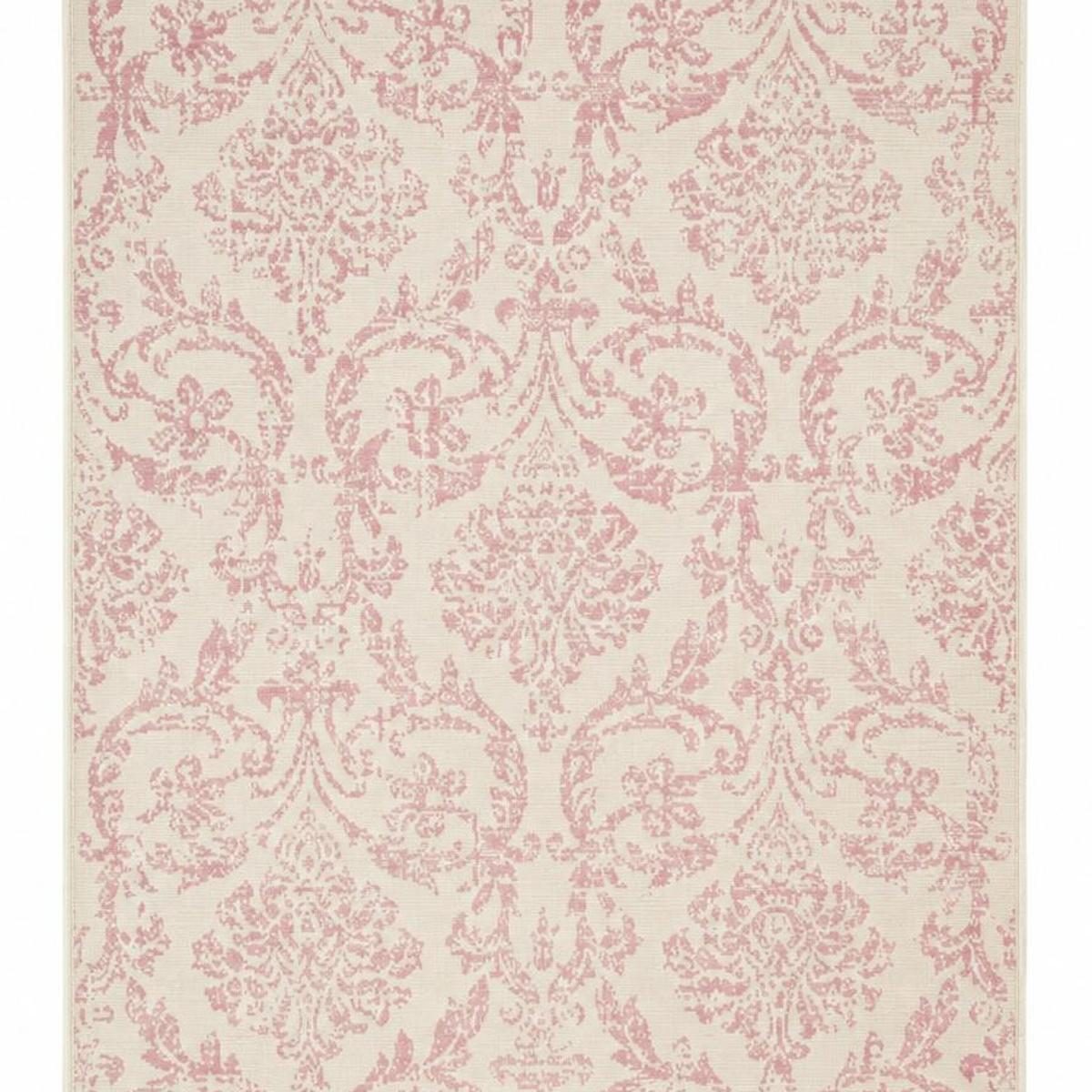 4′ X 6′ Ivory and Pink Damask Area Rug