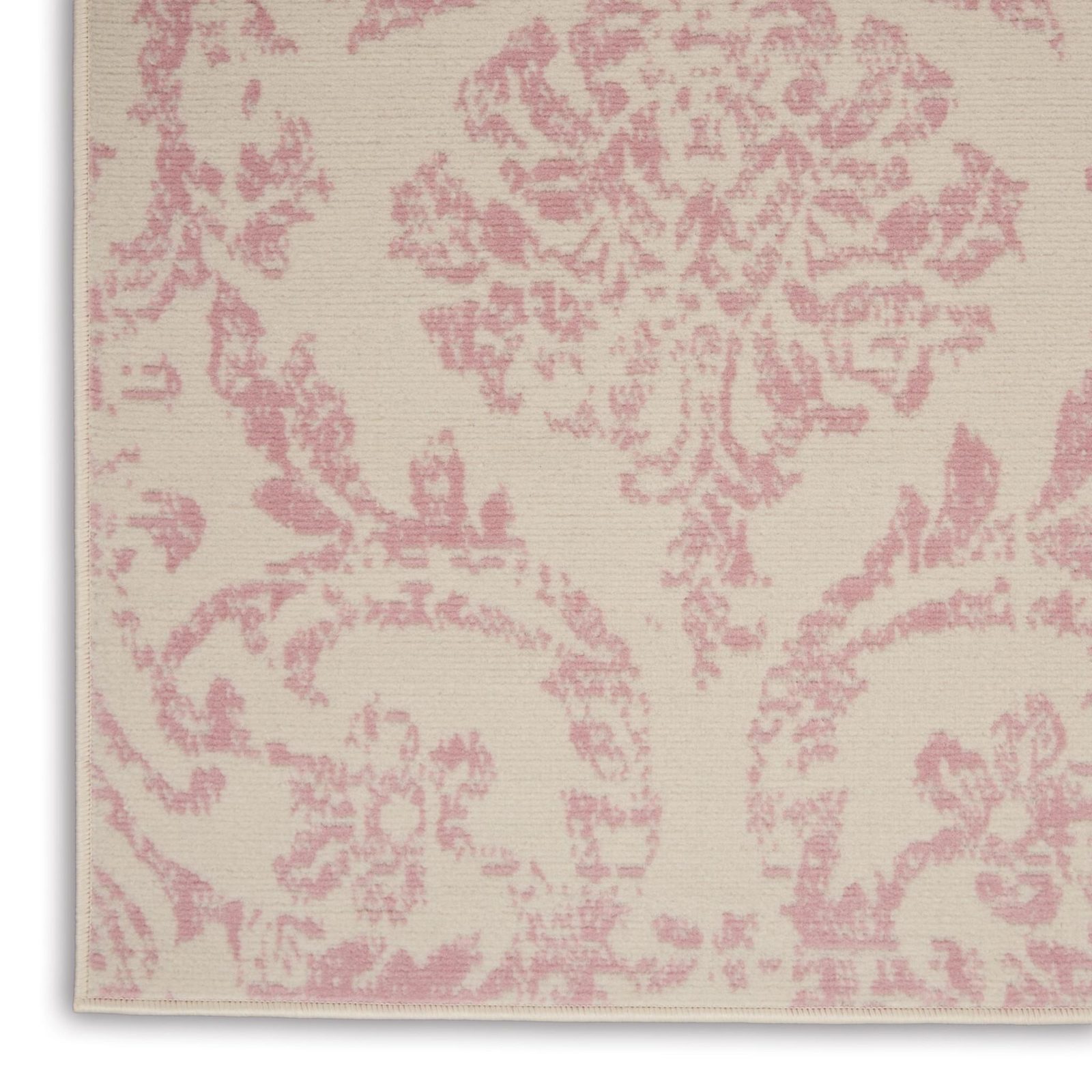 5′ X 7′ Ivory And Pink Damask Area Rug