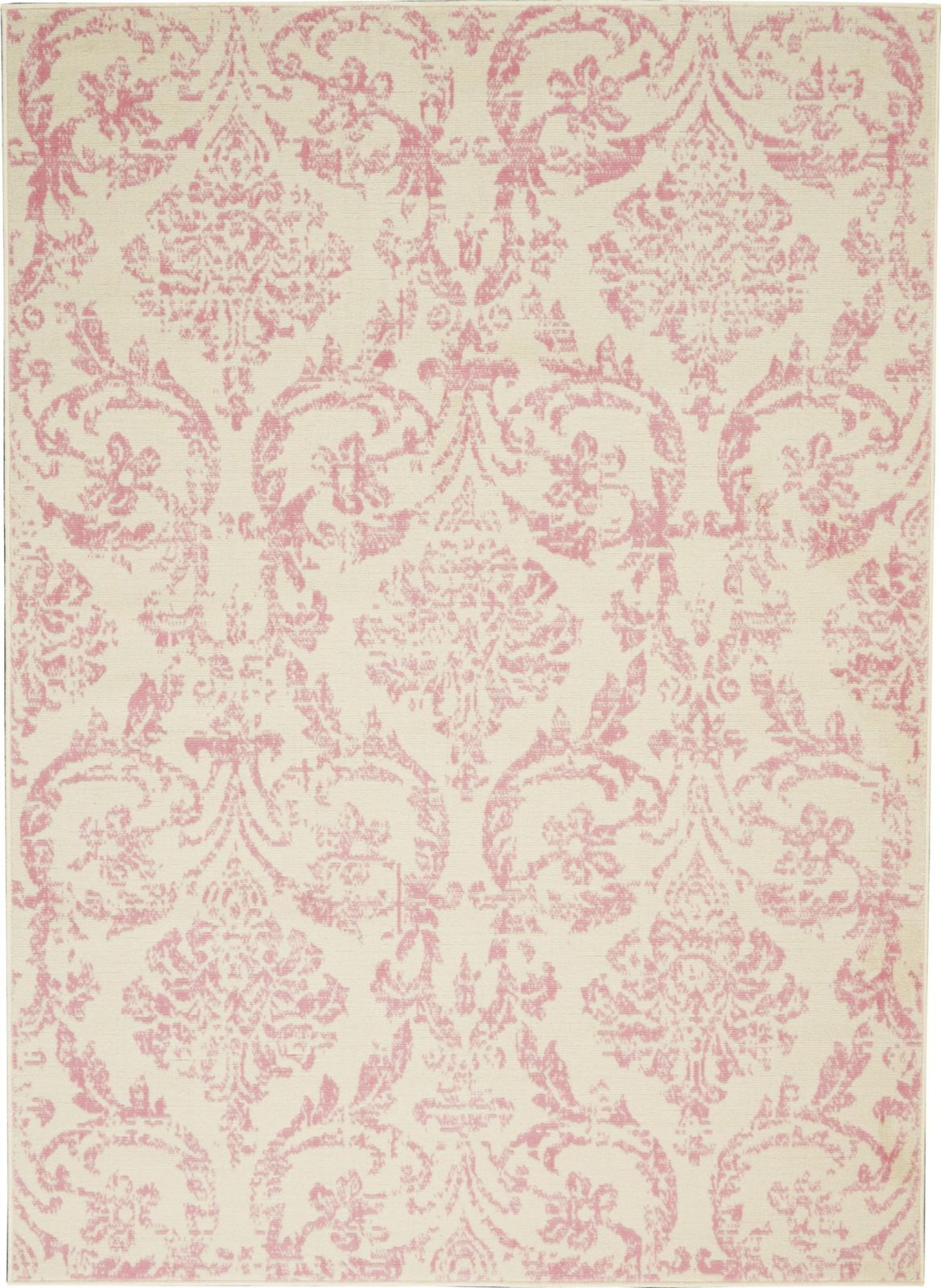 5′ X 7′ Ivory And Pink Damask Area Rug