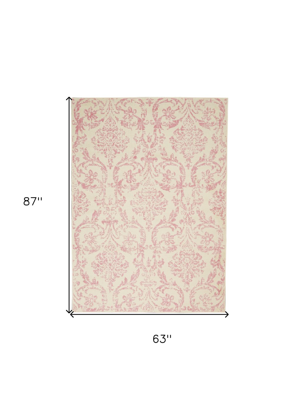 5′ X 7′ Ivory And Pink Damask Area Rug