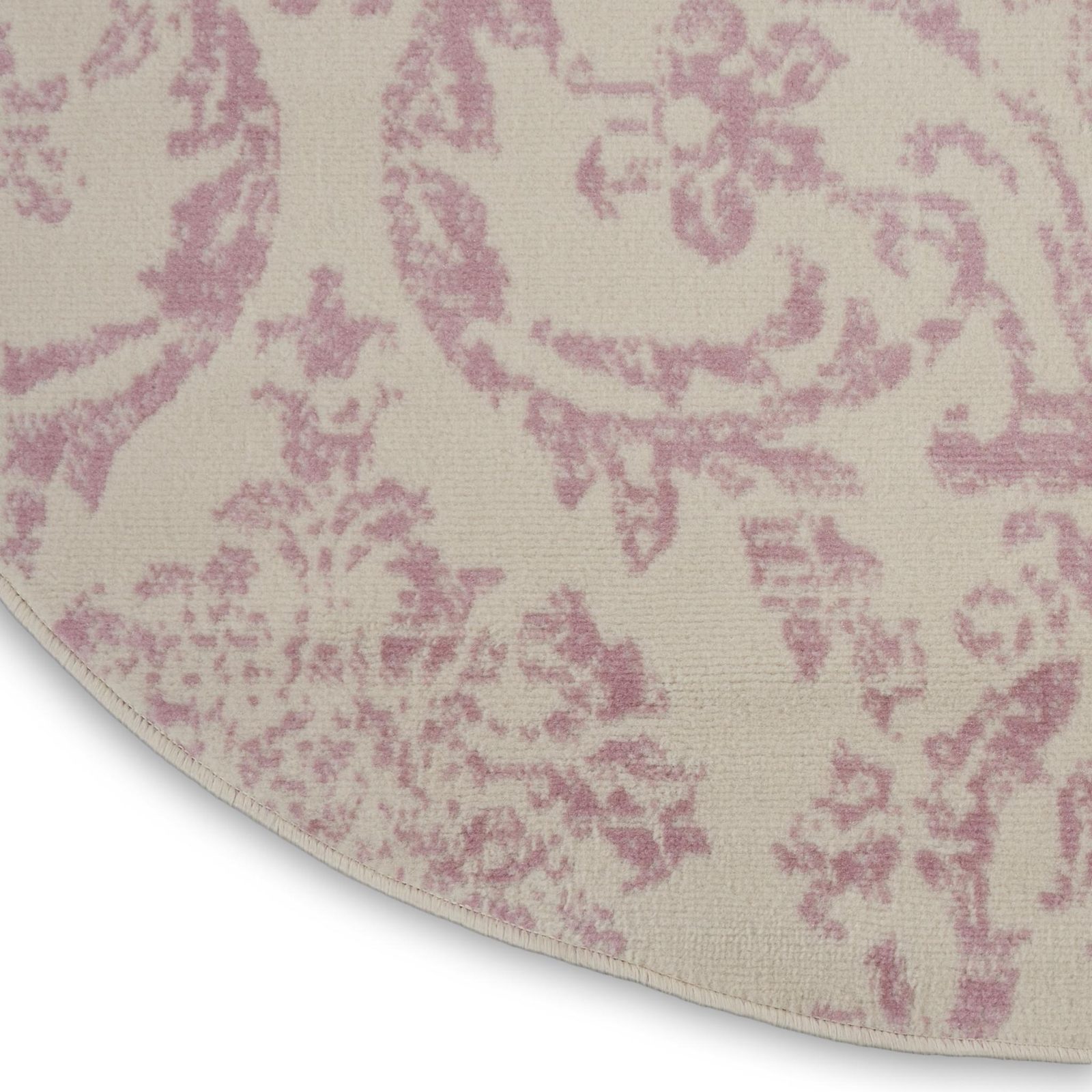 5′ Ivory and Pink Damask Round Rug