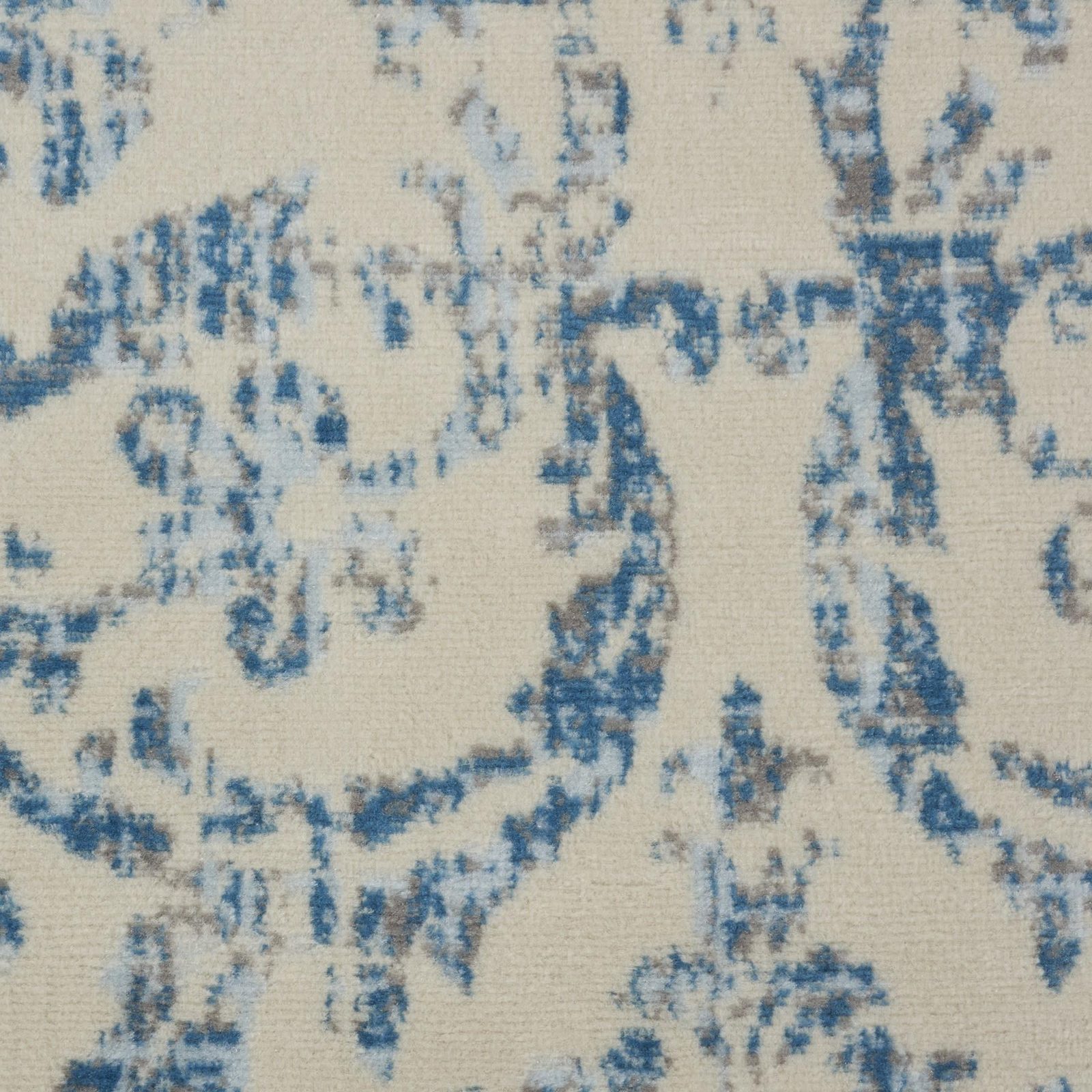 8′ X 10′ Ivory And Blue Damask Area Rug