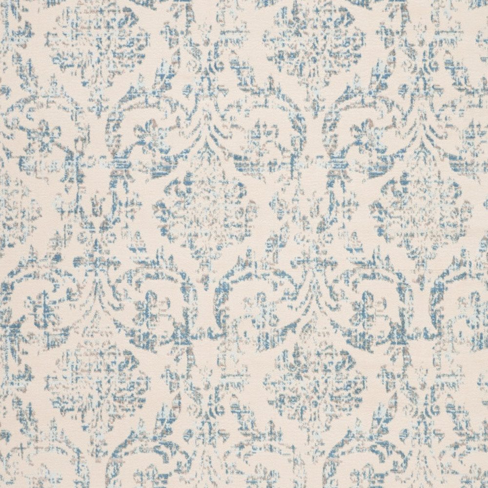 8′ X 10′ Ivory And Blue Damask Area Rug