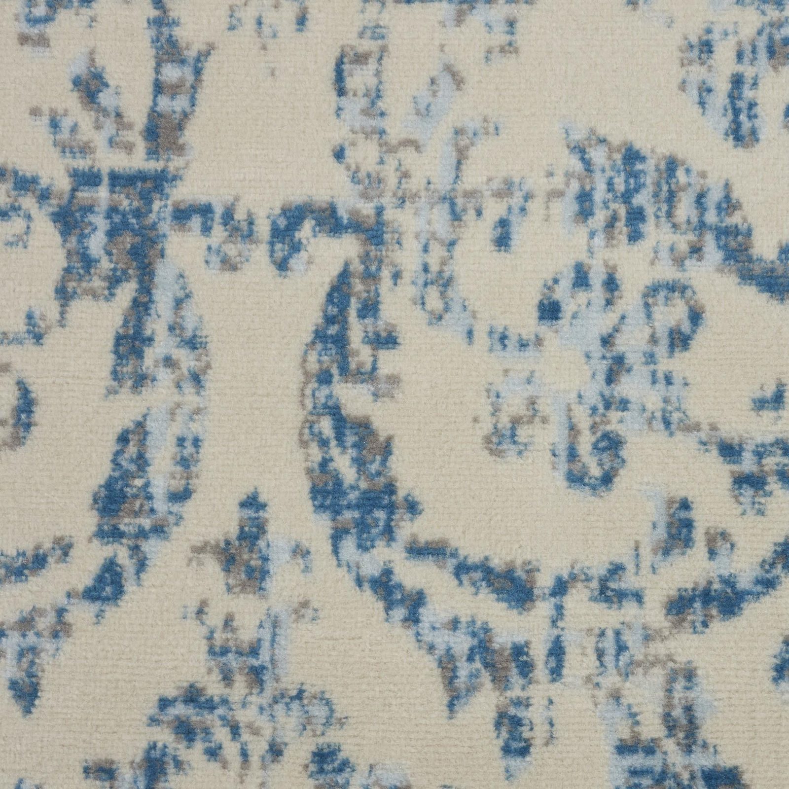 8′ X 10′ Ivory And Blue Damask Area Rug