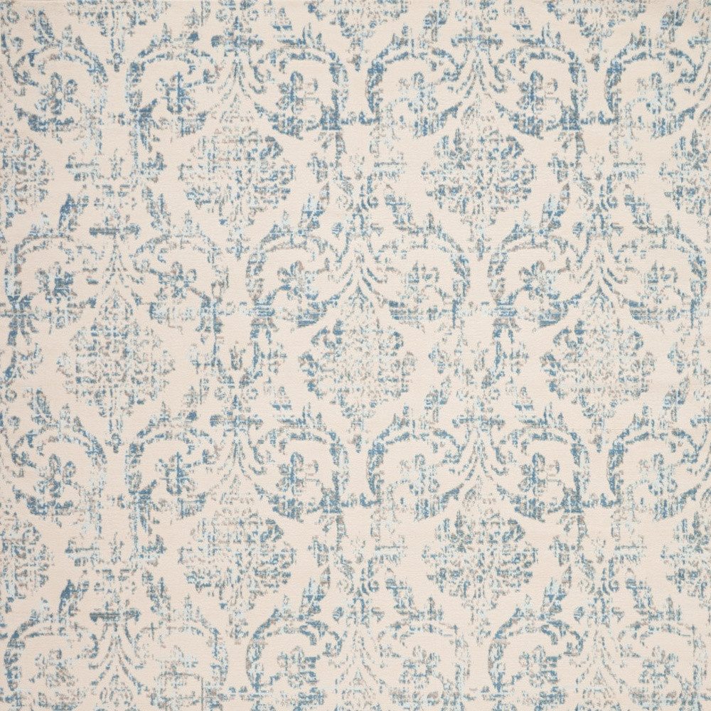 8′ X 10′ Ivory And Blue Damask Area Rug