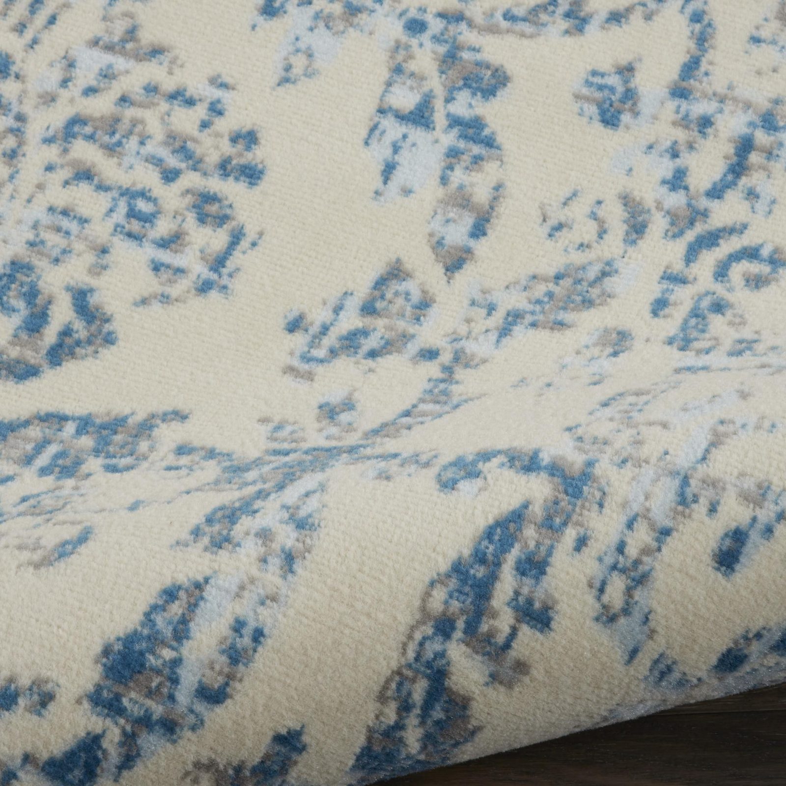 8′ X 10′ Ivory And Blue Damask Area Rug