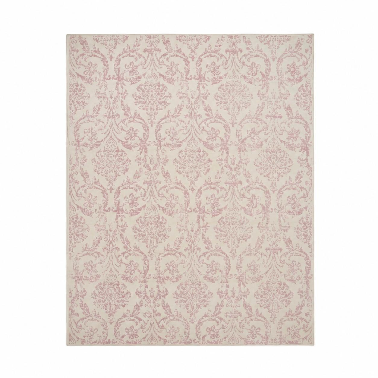 8′ X 10′ Ivory and Pink Damask Area Rug