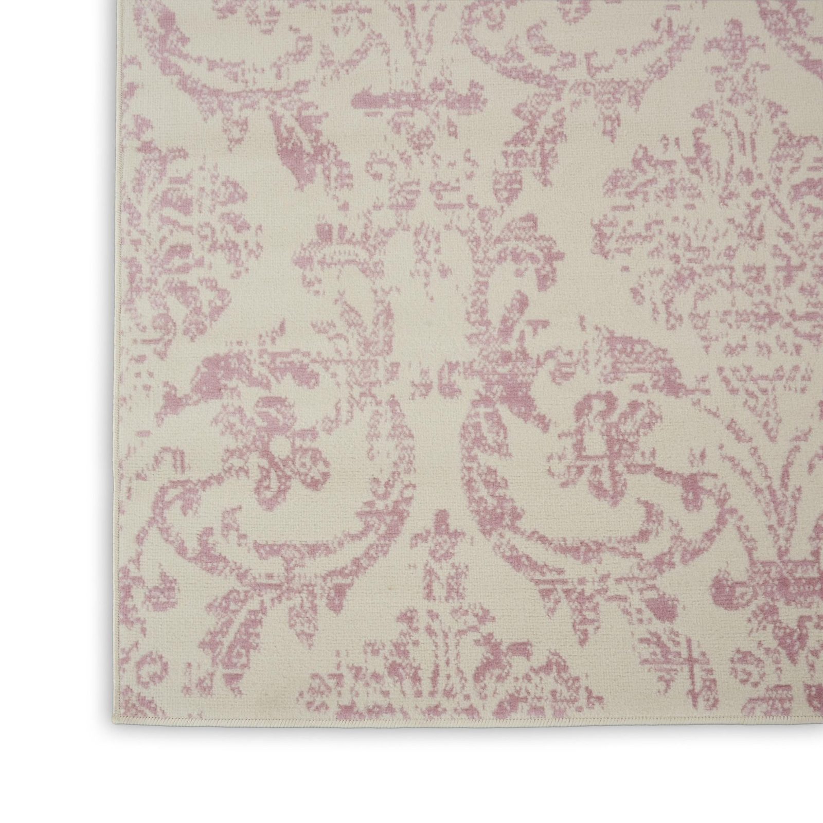 8′ X 10′ Ivory and Pink Damask Area Rug