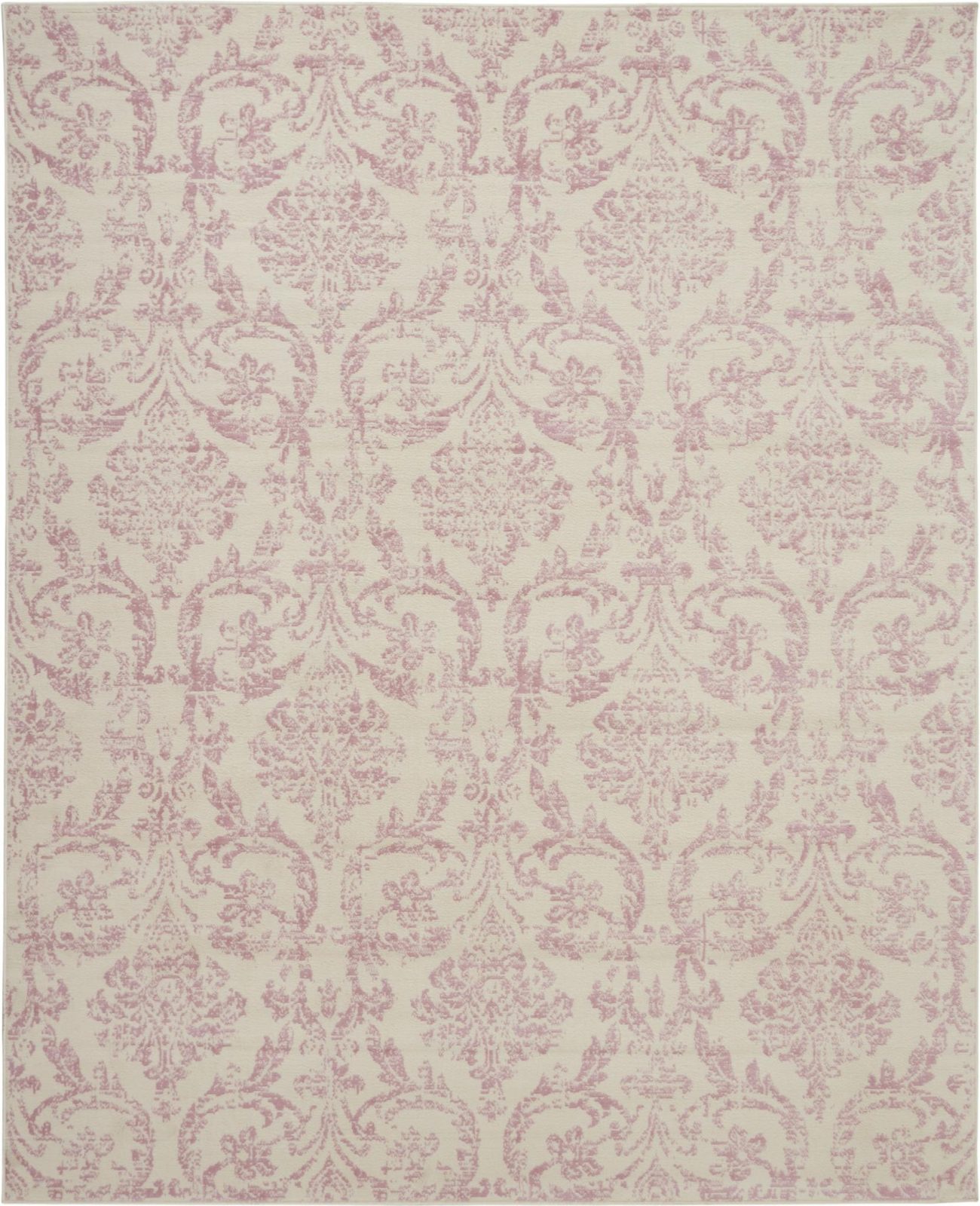 8′ X 10′ Ivory and Pink Damask Area Rug