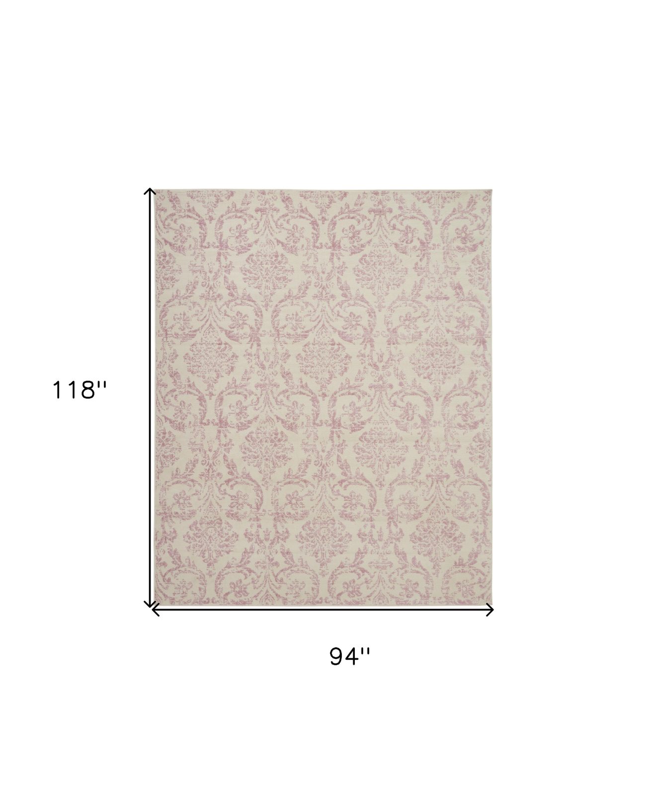 8′ X 10′ Ivory and Pink Damask Area Rug