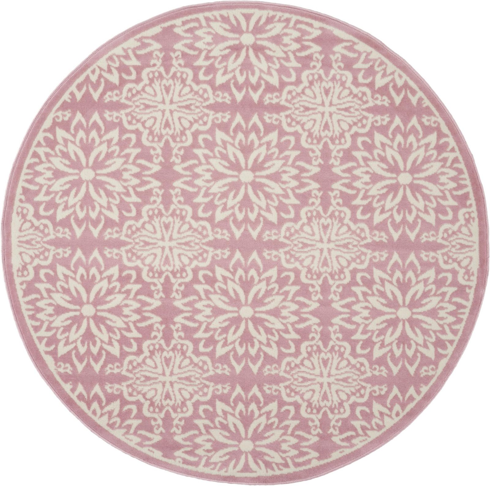 Pink Floral Polypropylene Power Loom Area Rug