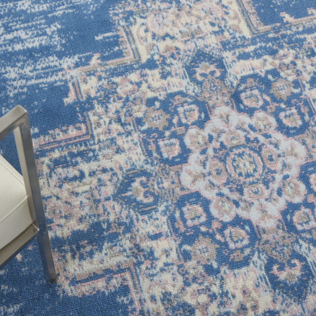 4′ X 6′ Blue Damask Power Loom Area Rug