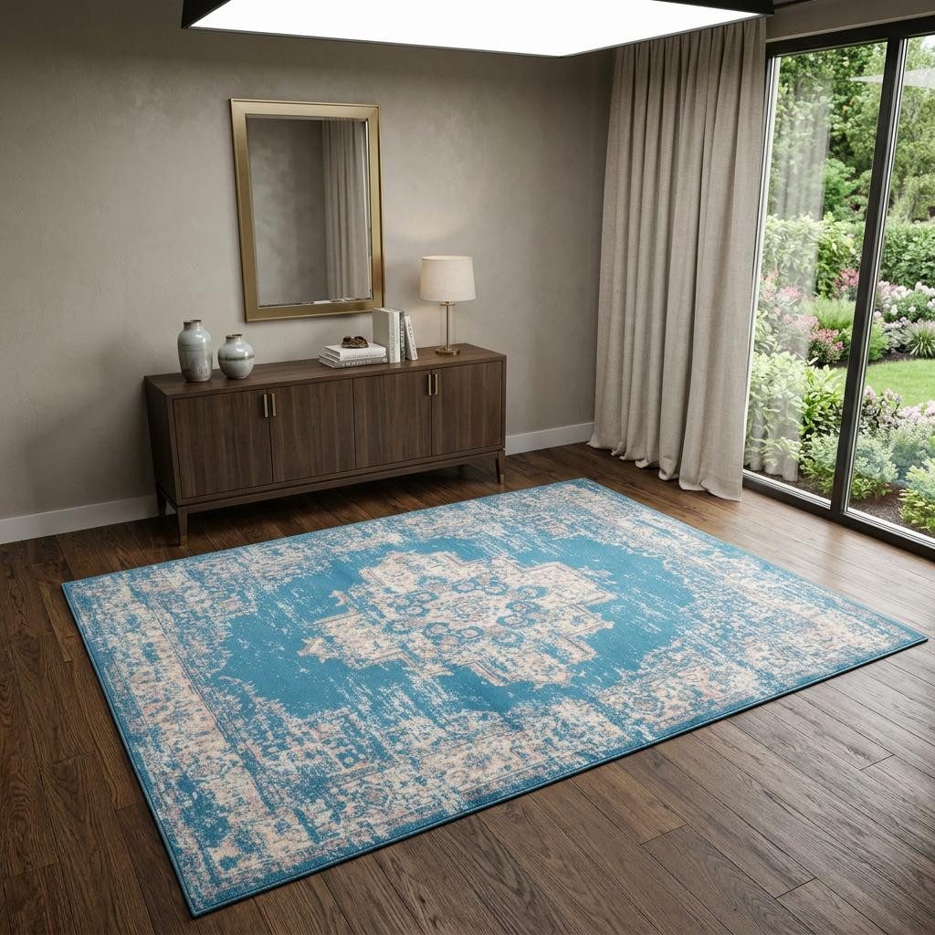 4′ X 6′ Blue Damask Power Loom Area Rug