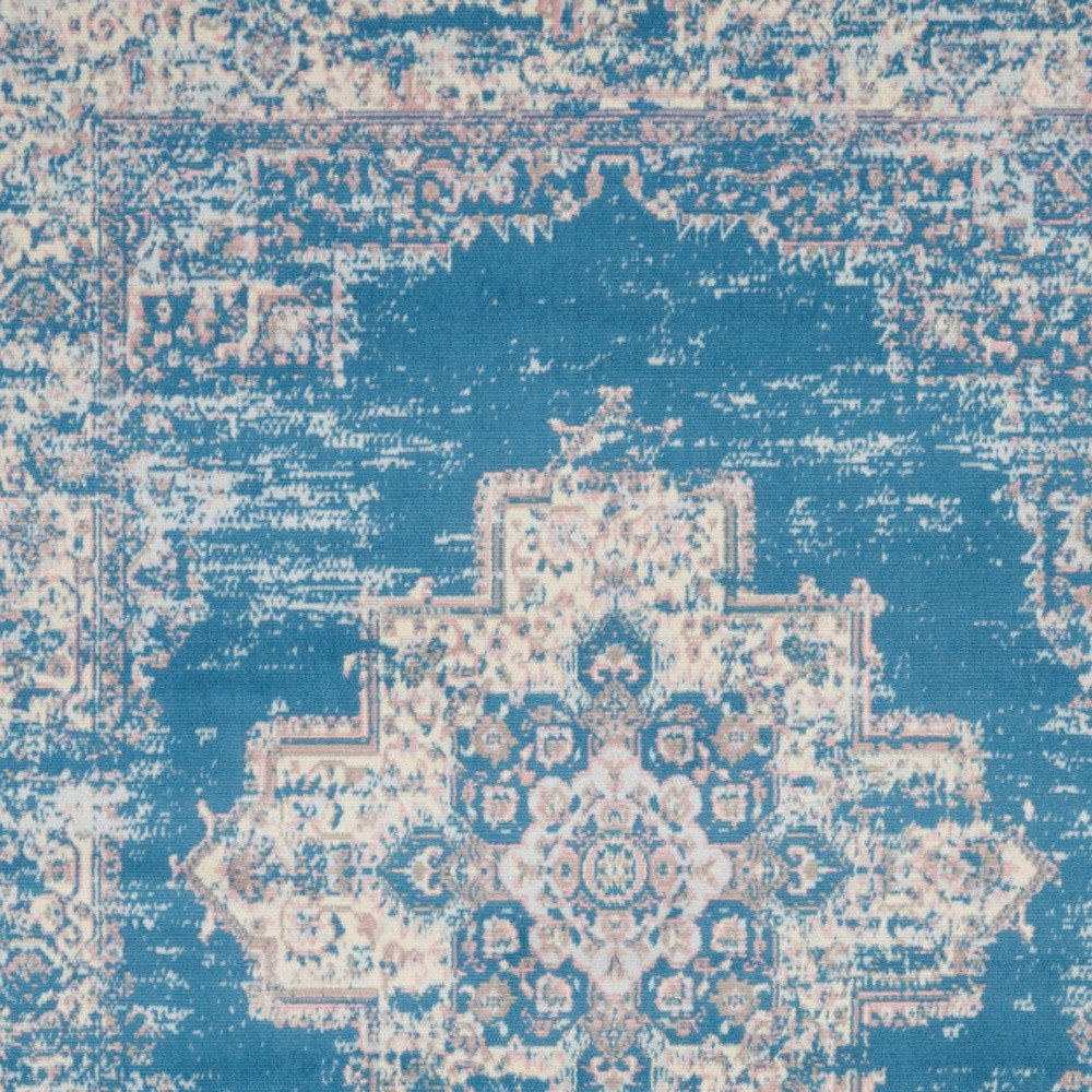 6′ X 9′ Blue Damask Power Loom Area Rug