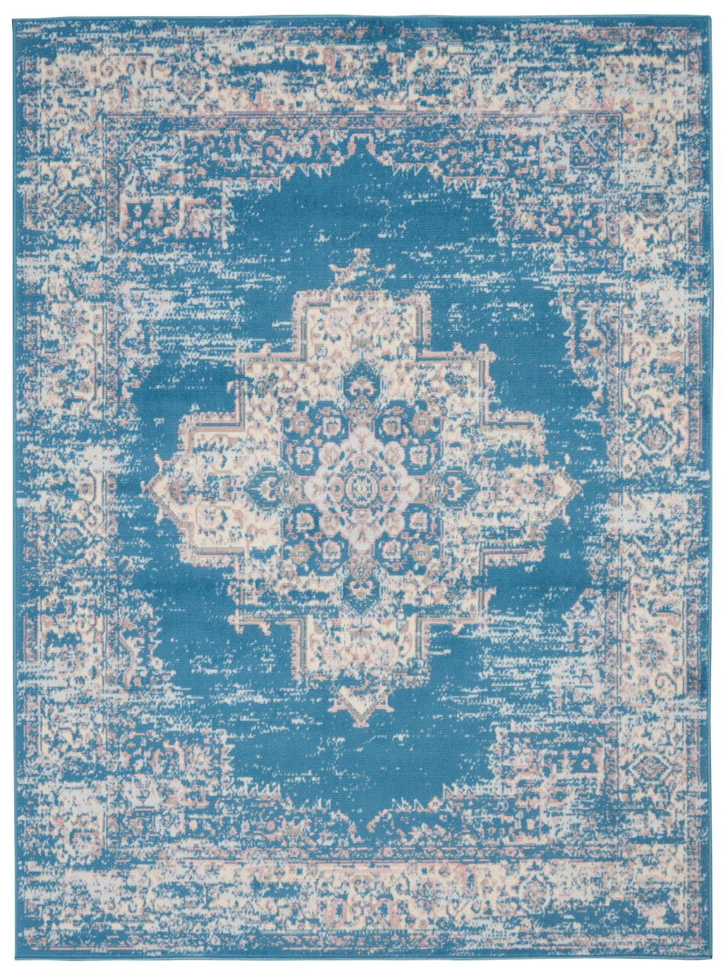 5′ X 7′ Blue Damask Power Loom Area Rug