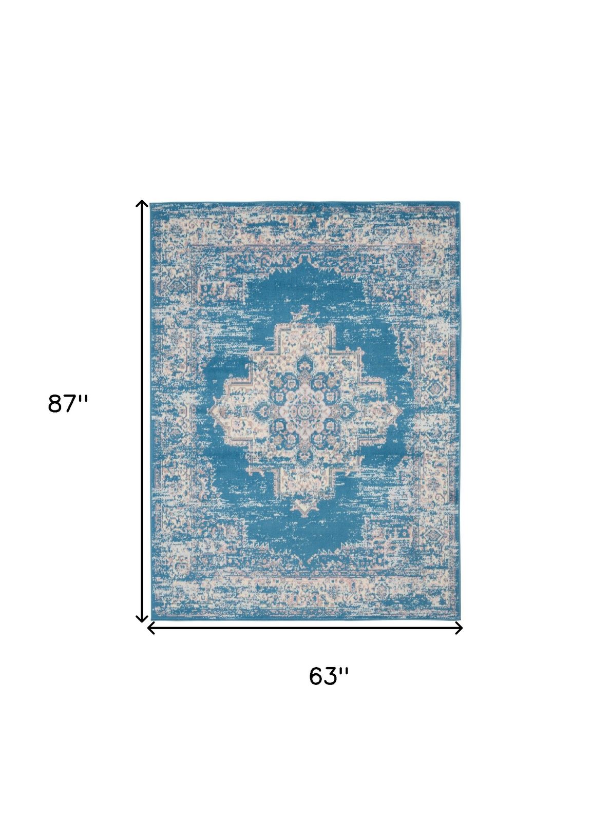 5′ X 7′ Blue Damask Power Loom Area Rug