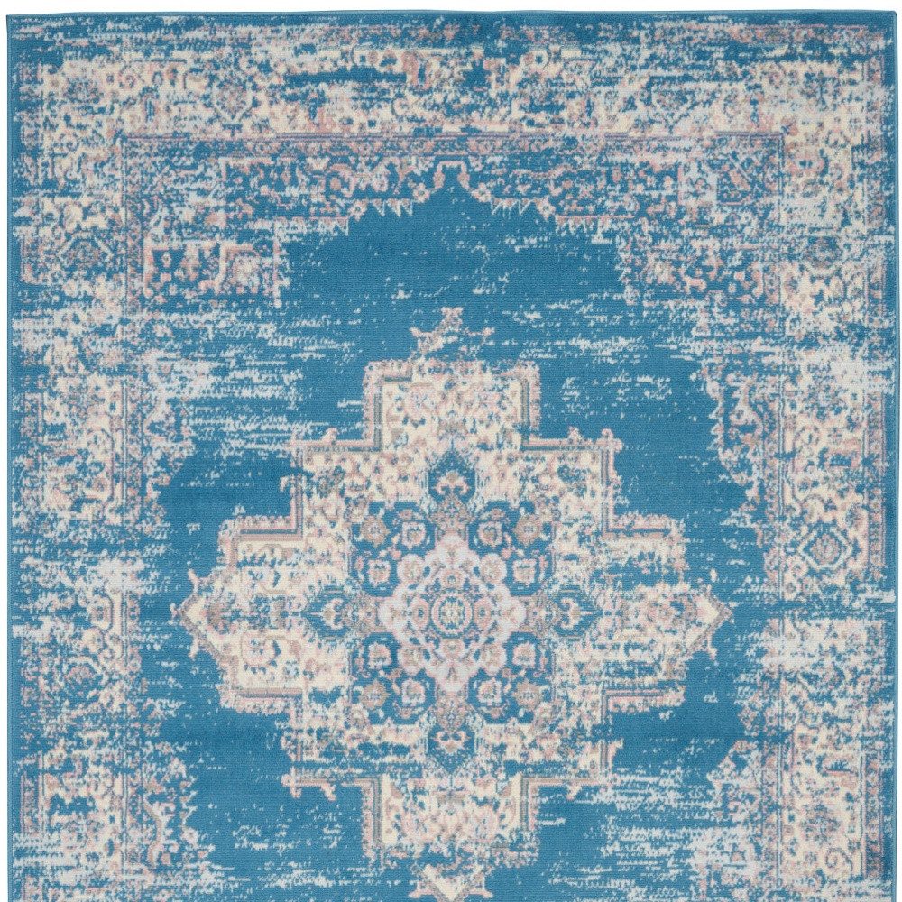 5′ X 7′ Blue Damask Power Loom Area Rug