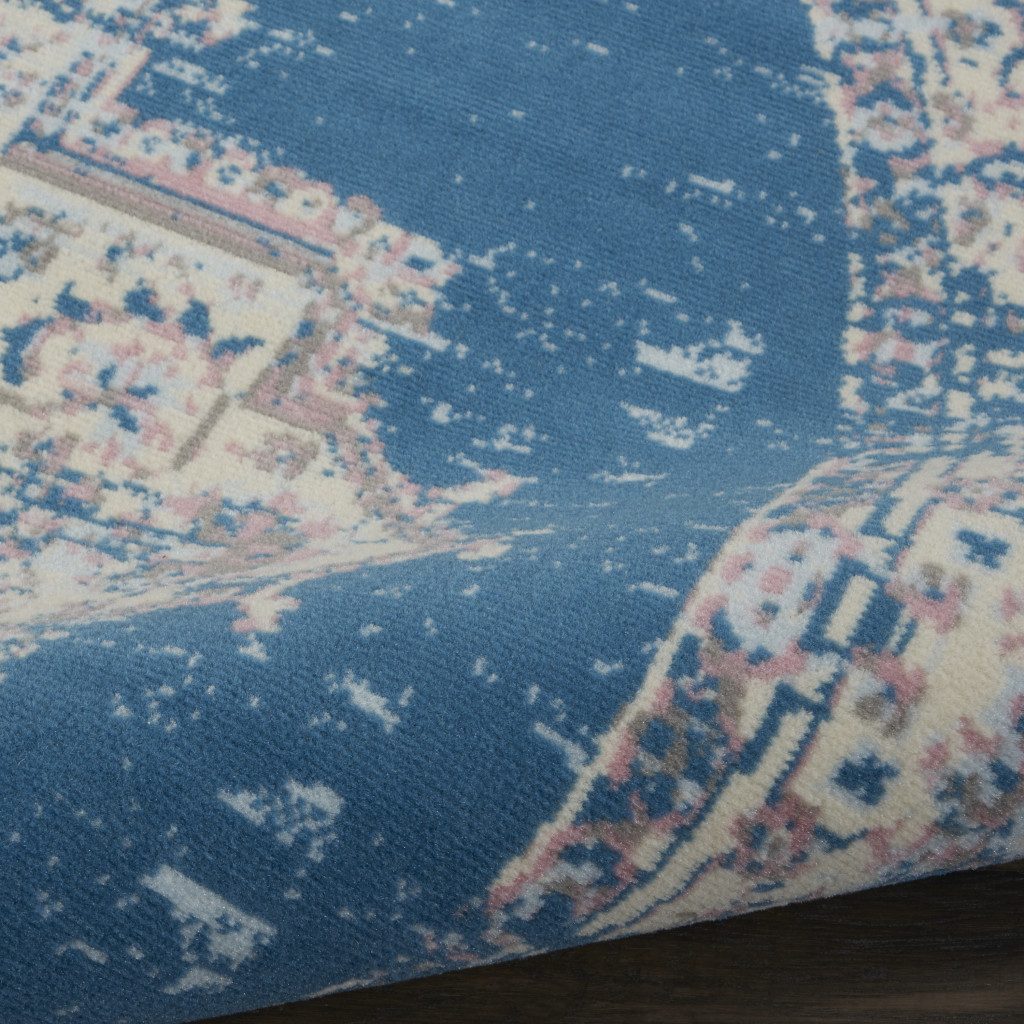 8′ Blue Damask Power Loom Round Rug