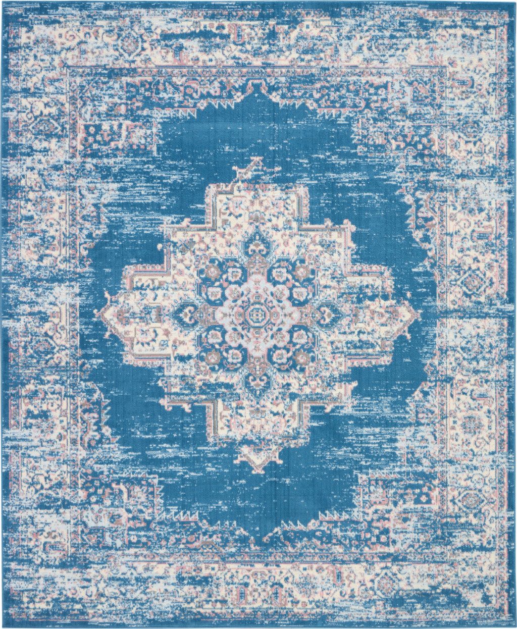 8′ X 10′ Blue Damask Power Loom Area Rug