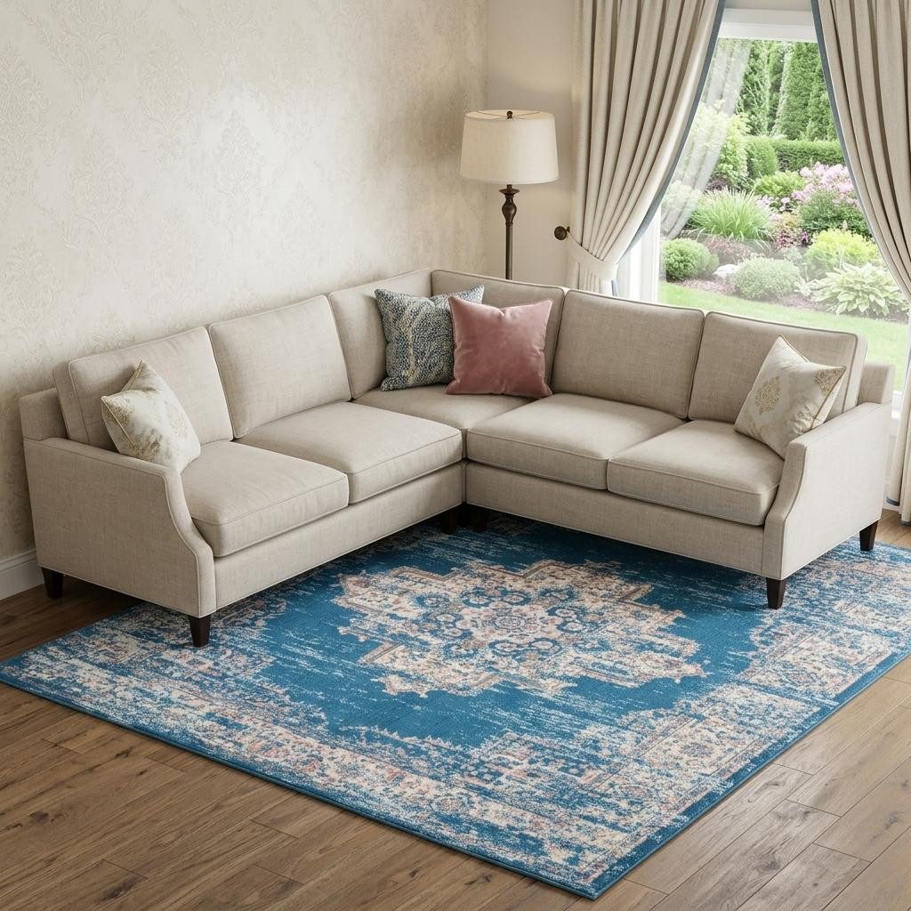 8′ X 10′ Blue Damask Power Loom Area Rug