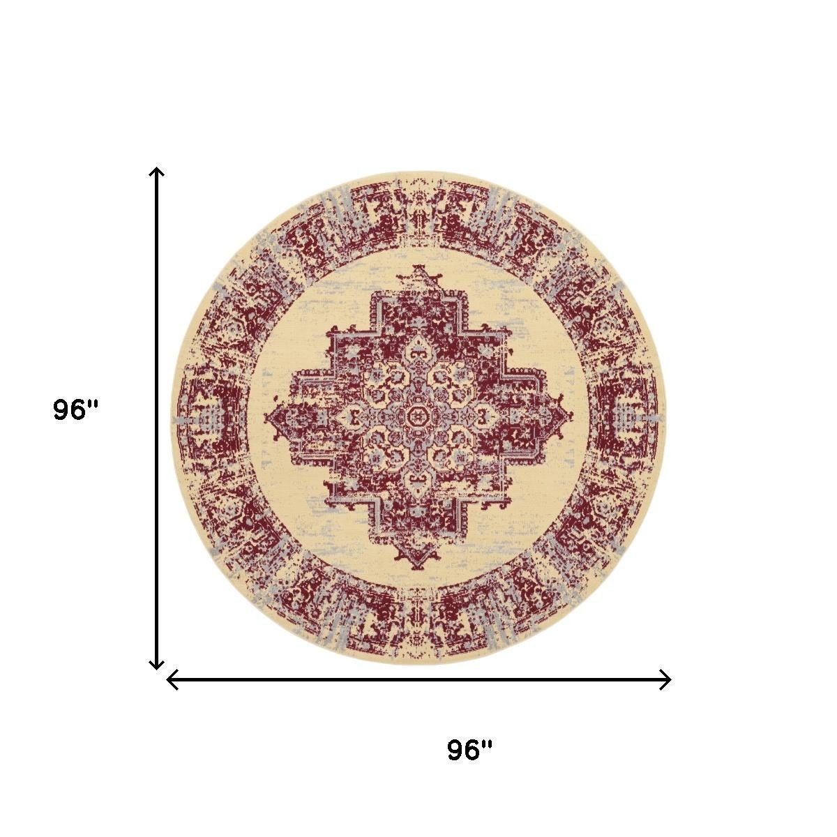 8′ Cream Round Damask Power Loom Area Rug