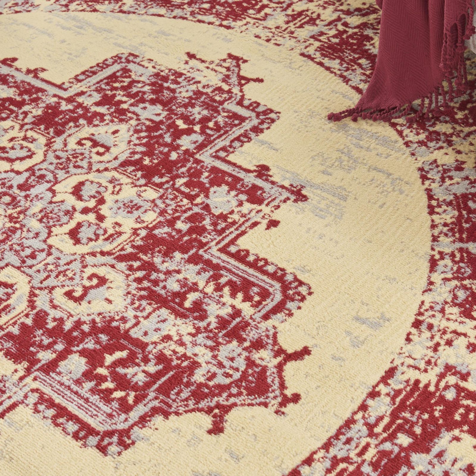 8′ Cream Round Damask Power Loom Area Rug