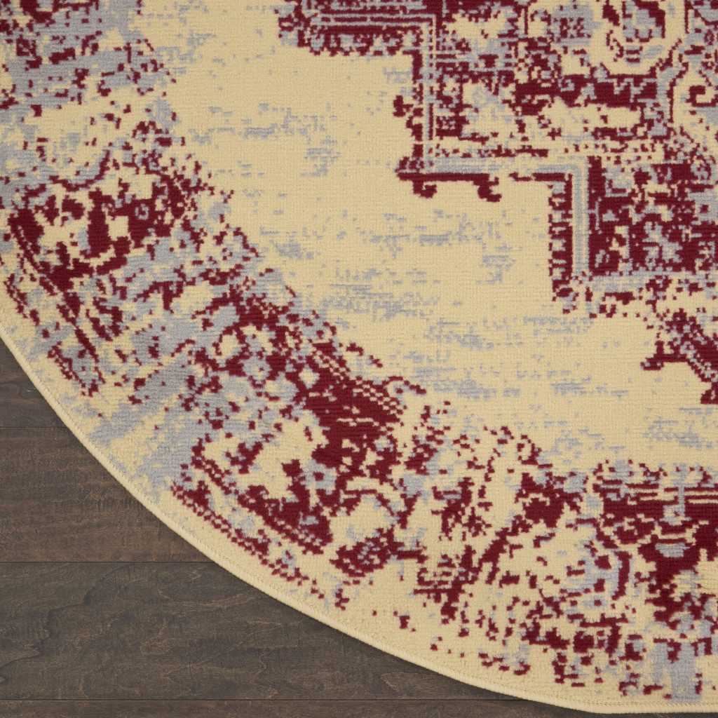 8′ Cream Round Damask Power Loom Area Rug